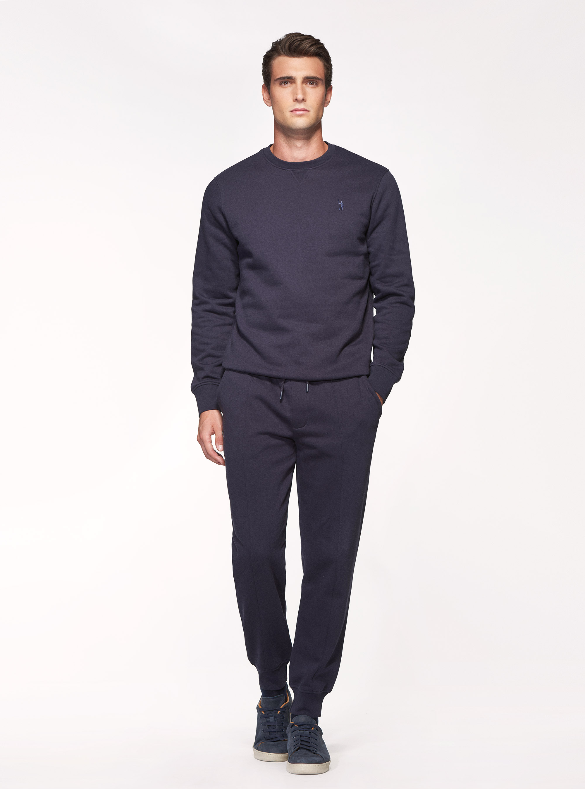 Cotton blend crew-neck sweatshirt, NAVY BLUE