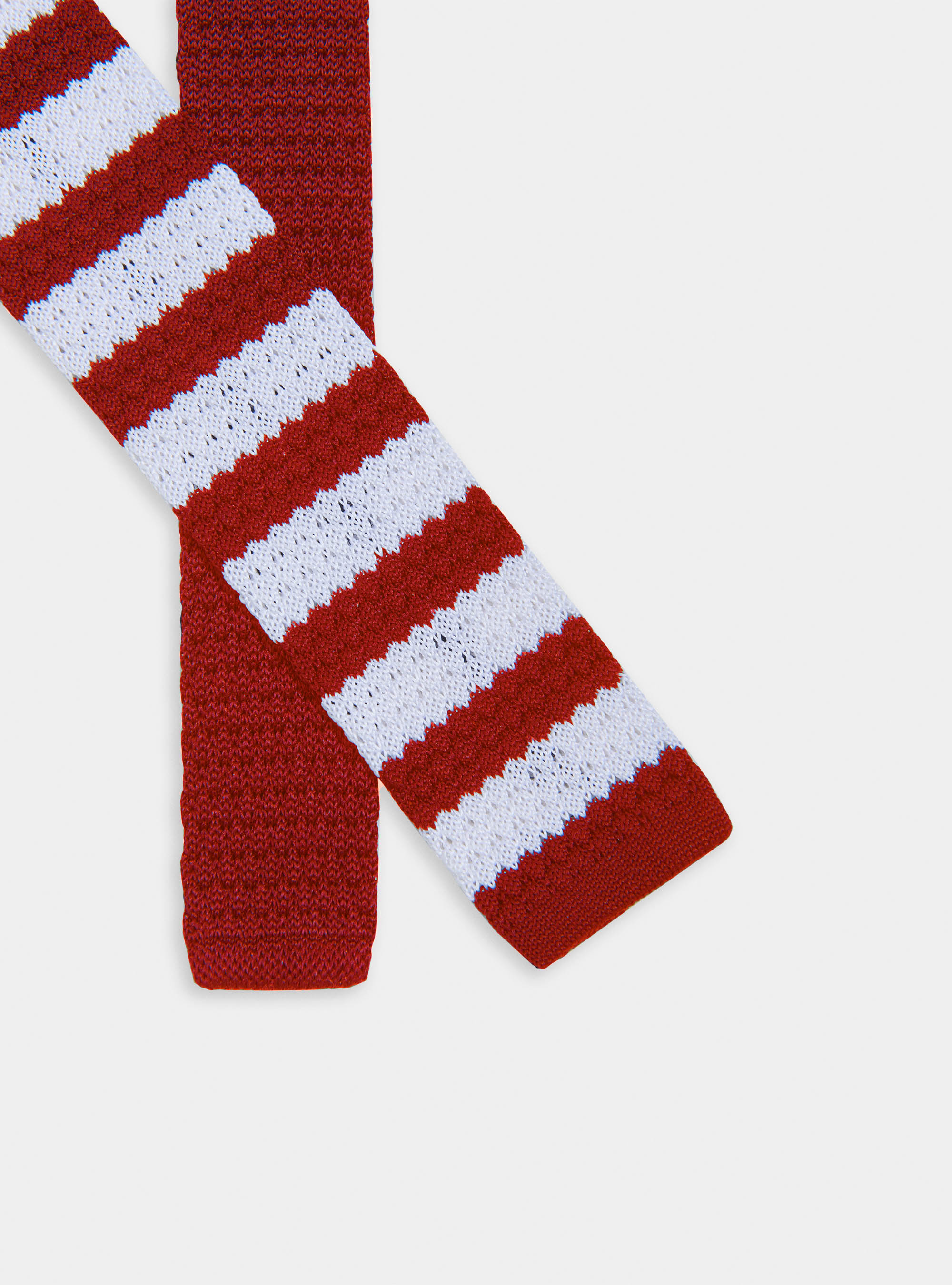Striped knit tie, ROSSO 0300C