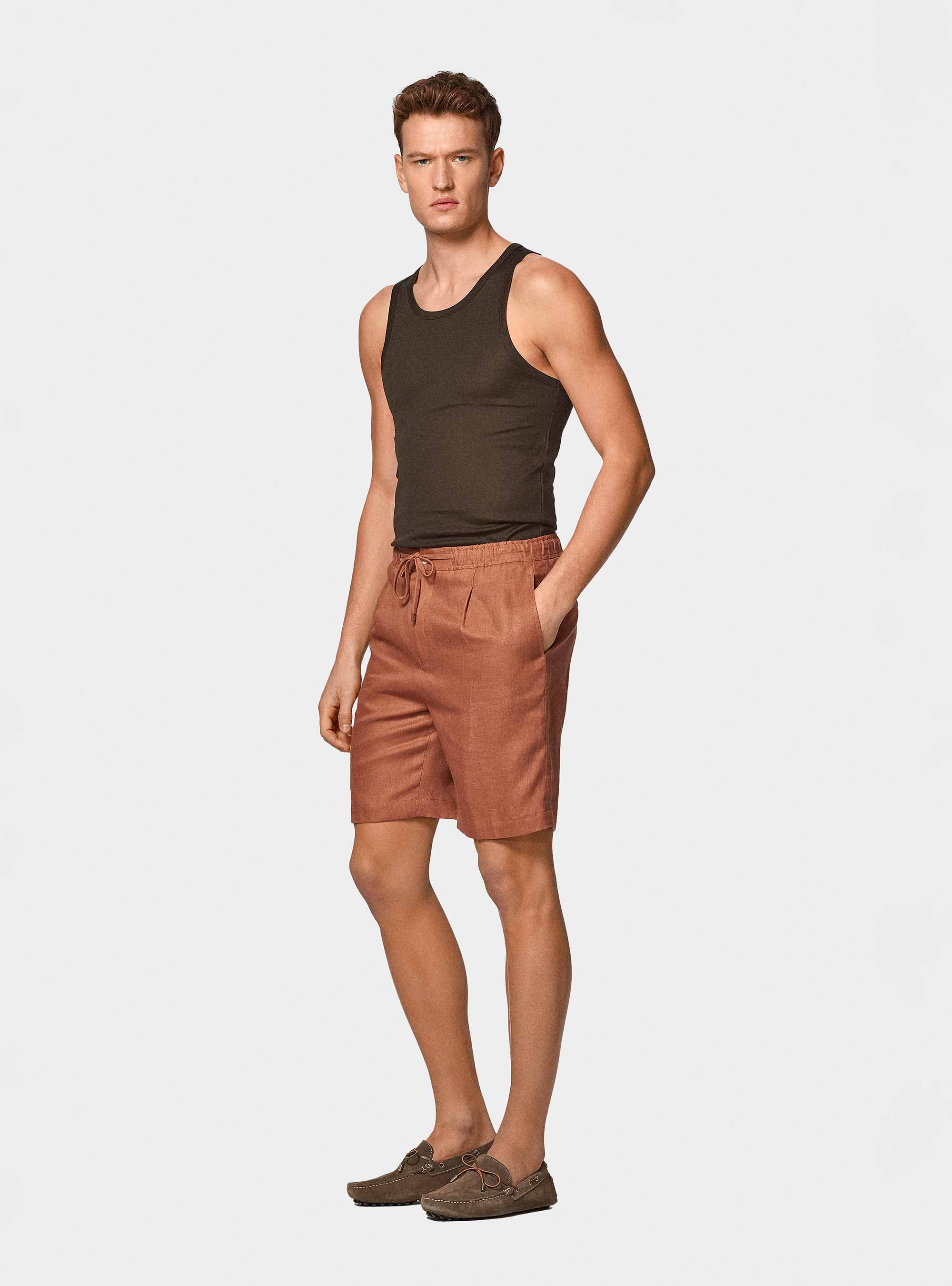 Camiseta de tirantes de hilo de algod&oacute;n, MARRON