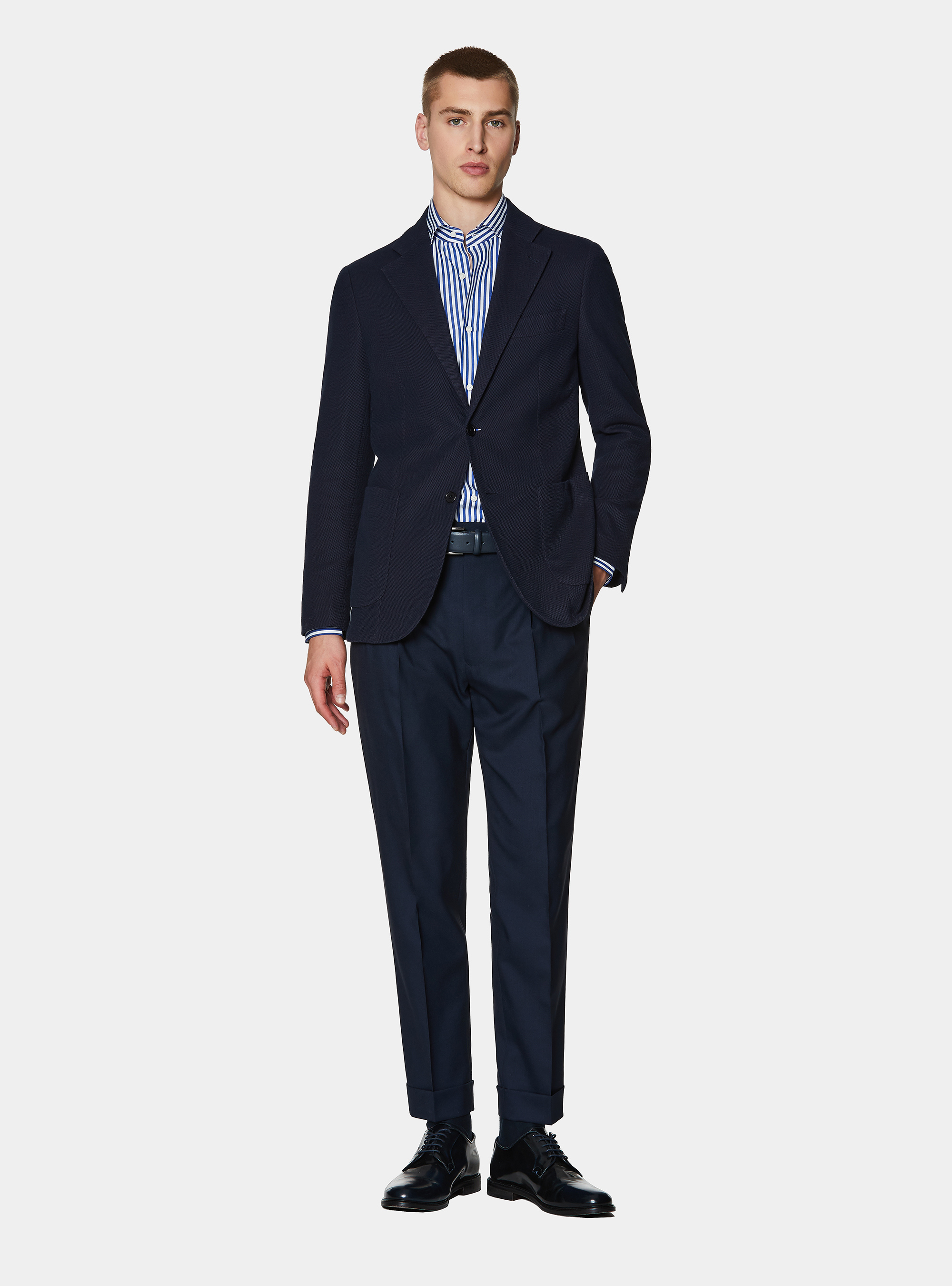 Cotton blend jersey blazer, NAVY BLUE