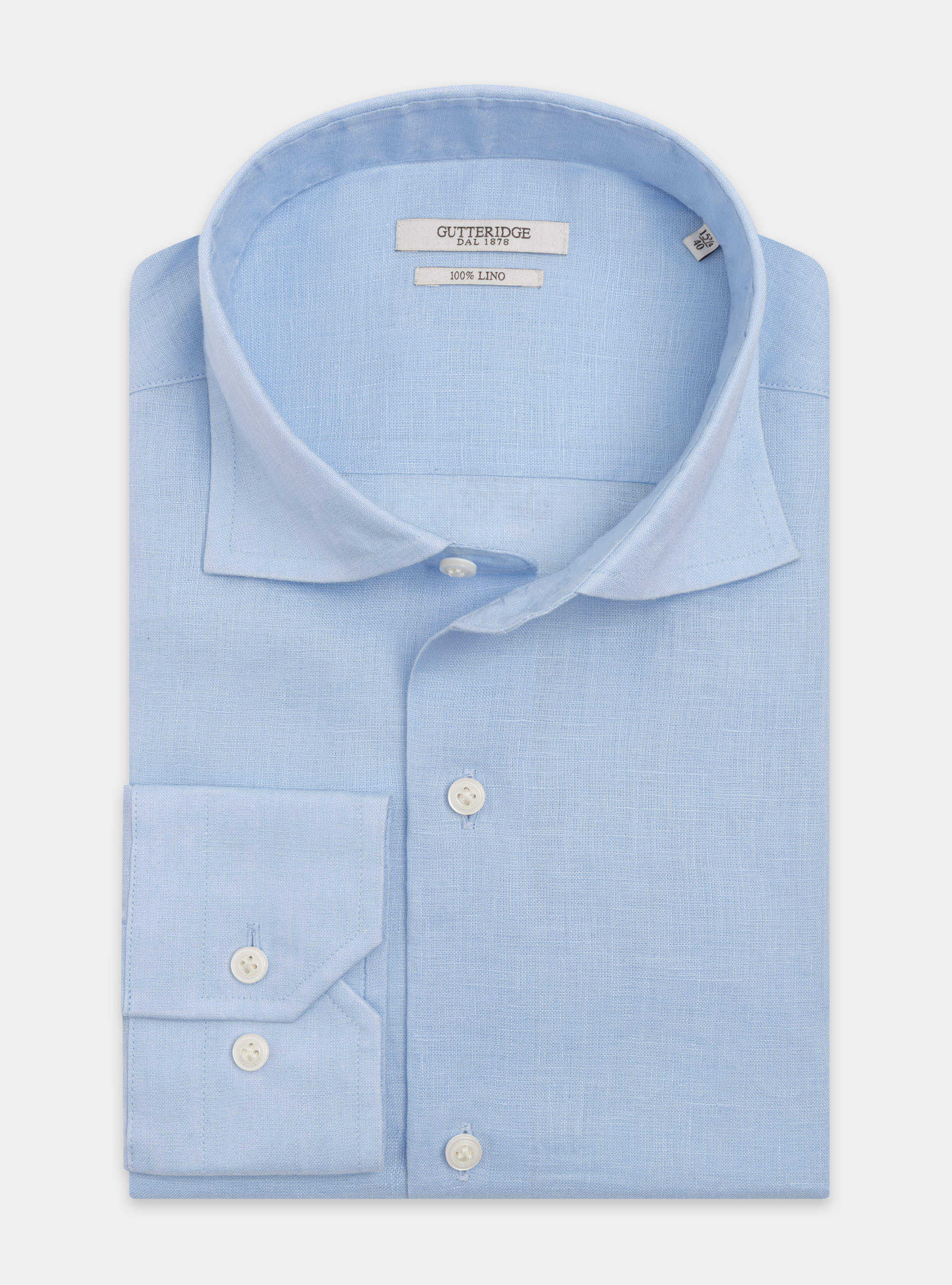 Pure Linen Shirt with Semi-French Collar, LIGHT BLUE