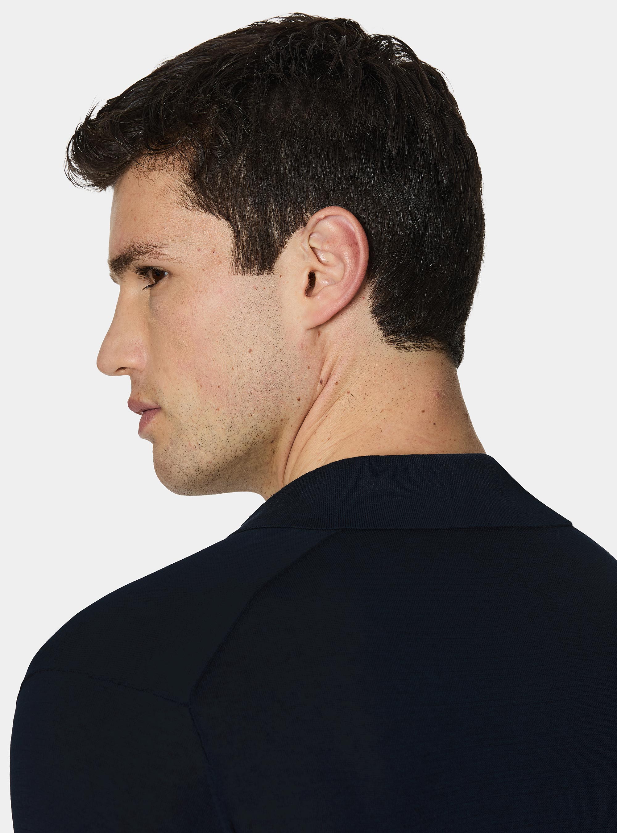 Maglia a polo in cotone e seta, BLU NAVY