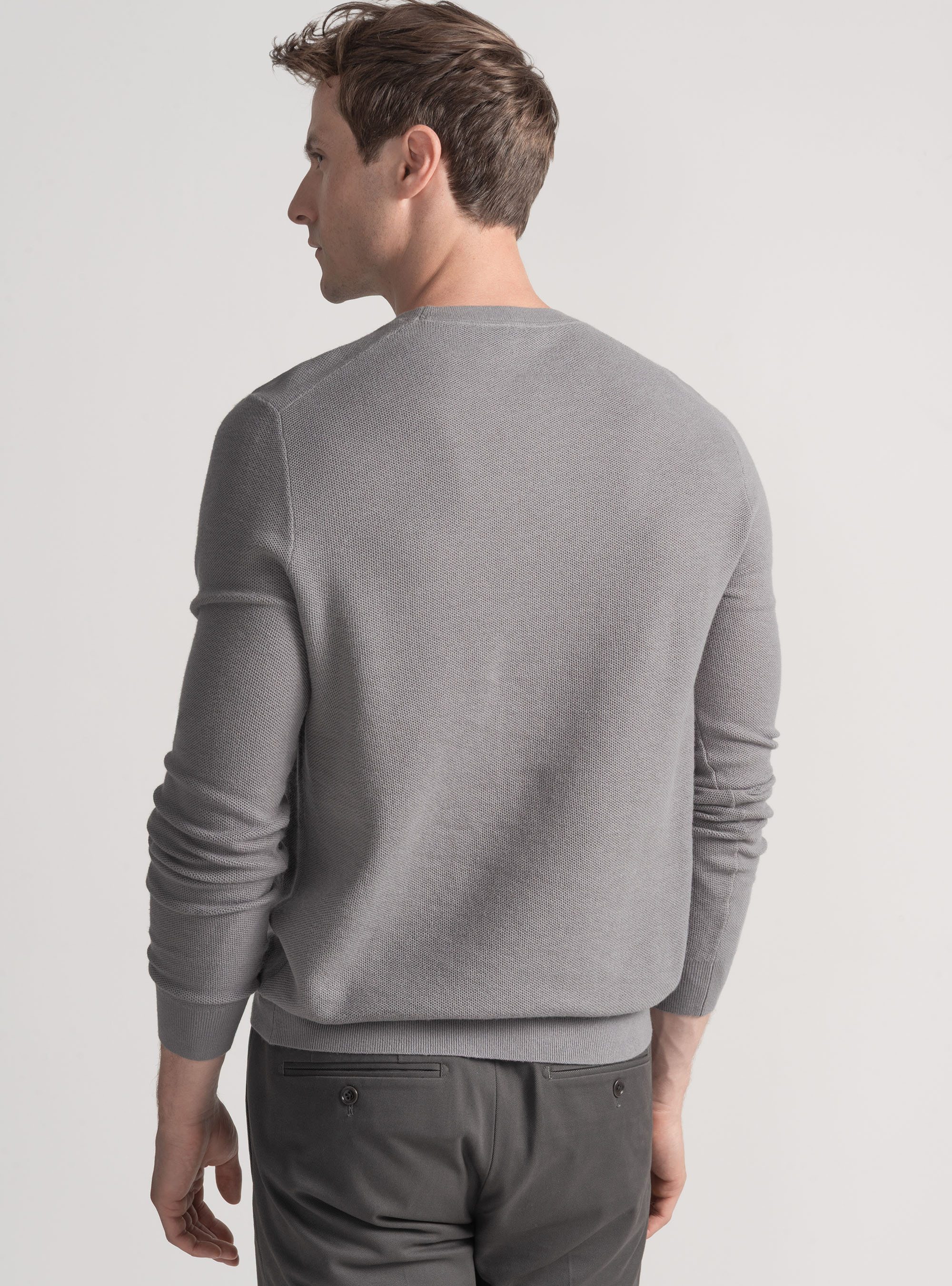 Cotton cashmere honeycomb crew-neck sweater, GREY