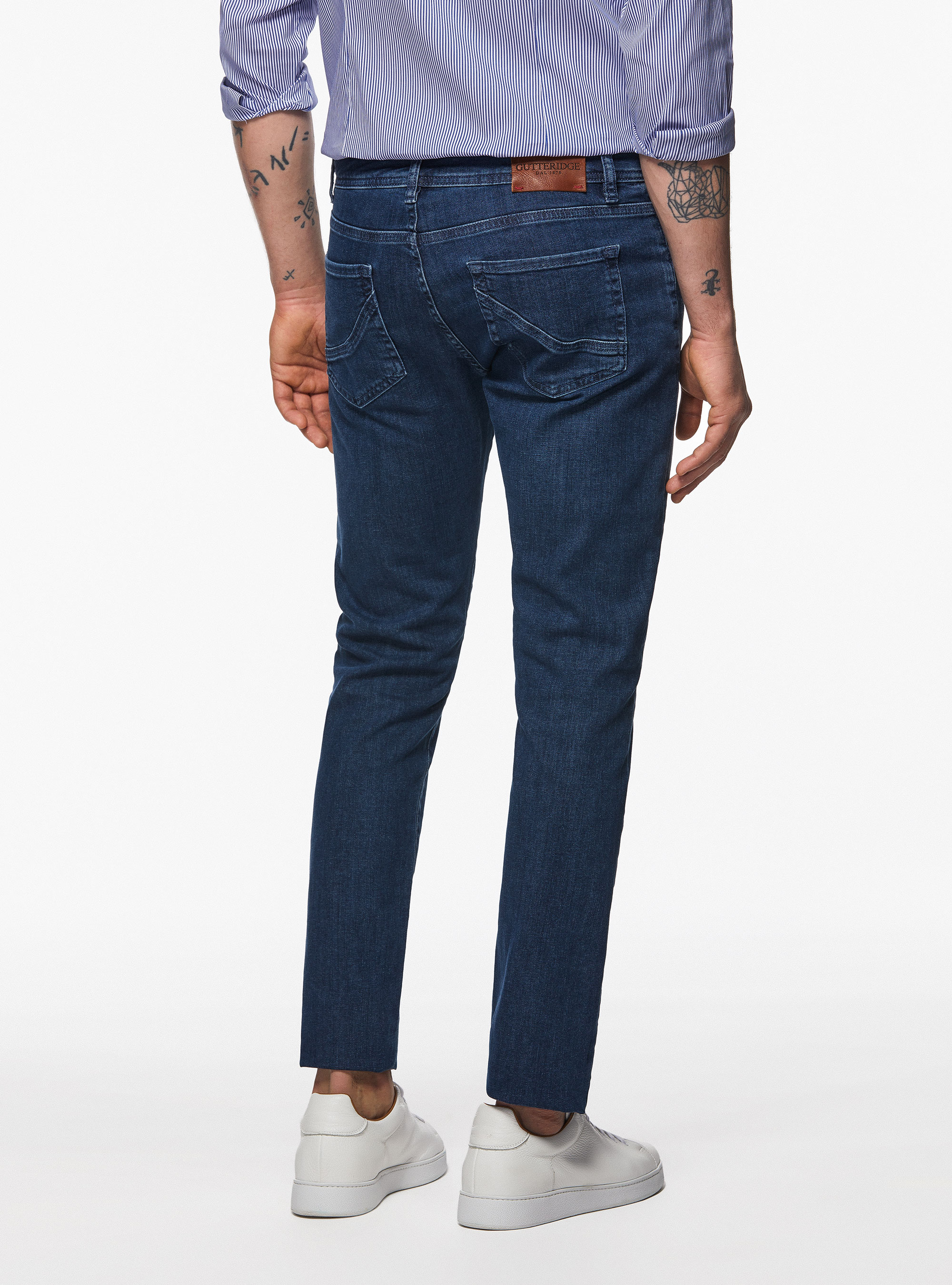 Pantaloni colorati in cotone stretch, BLU
