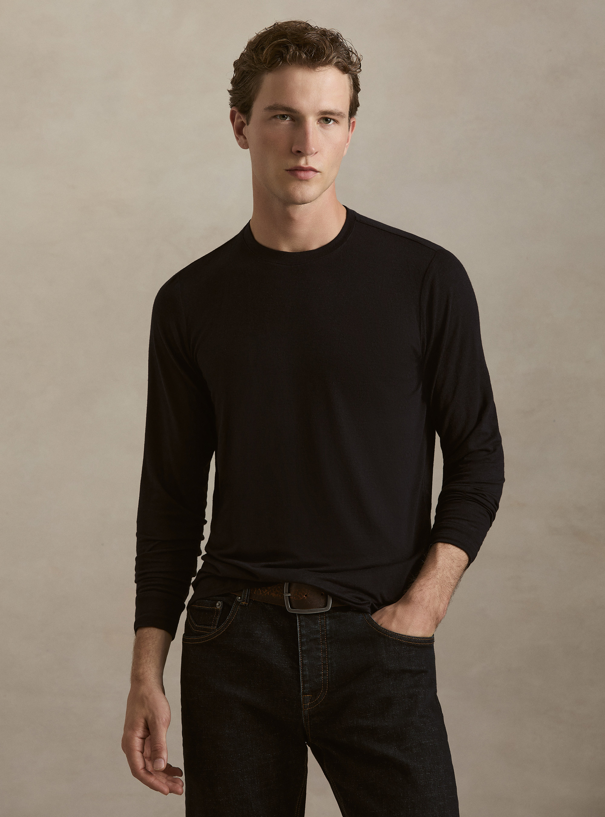 Long-sleeve cashmere blend T-shirt, NAVY BLUE