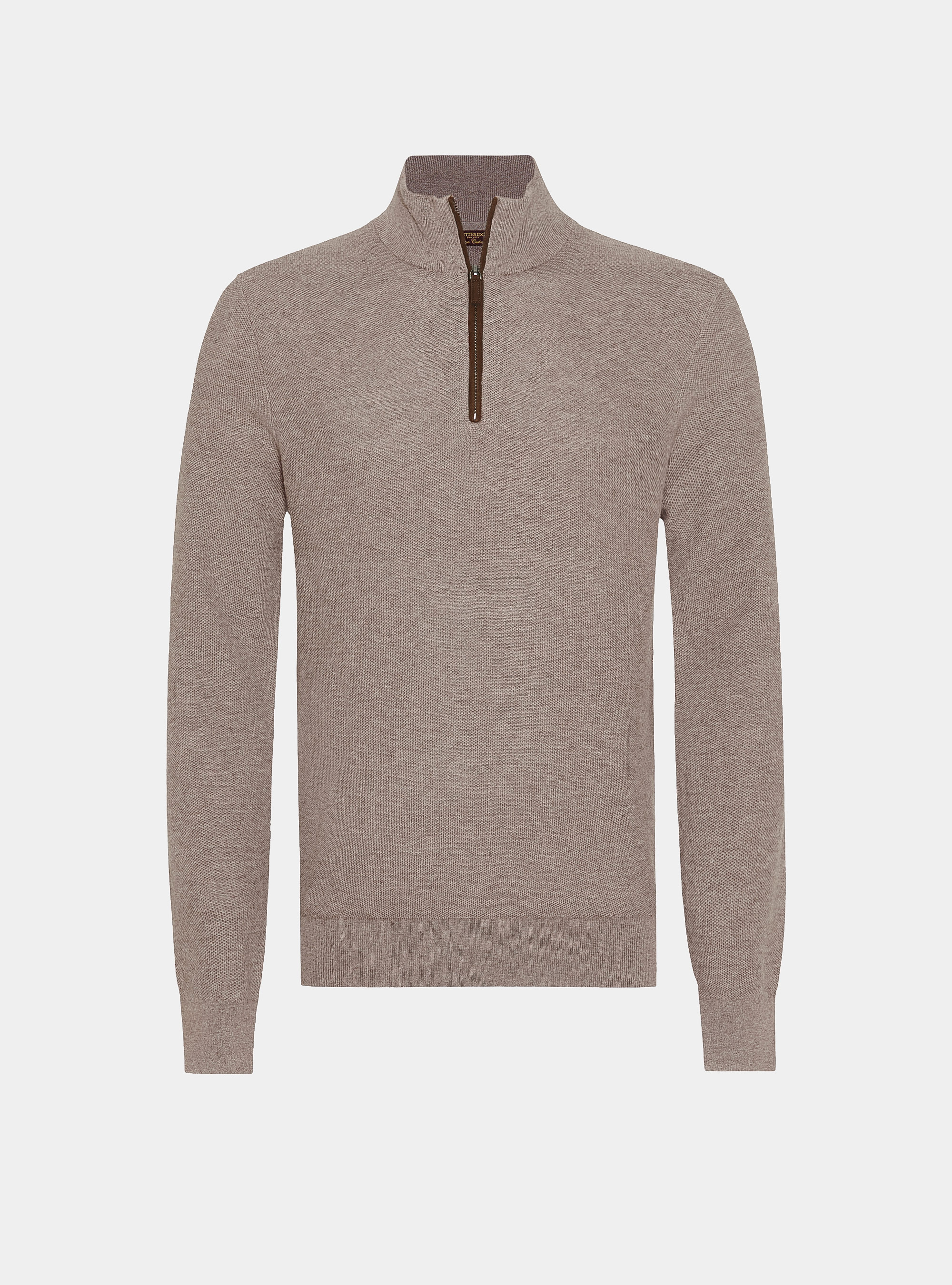 Cotton-cashmere half-zip sweater in honeycomb stitch, MUD