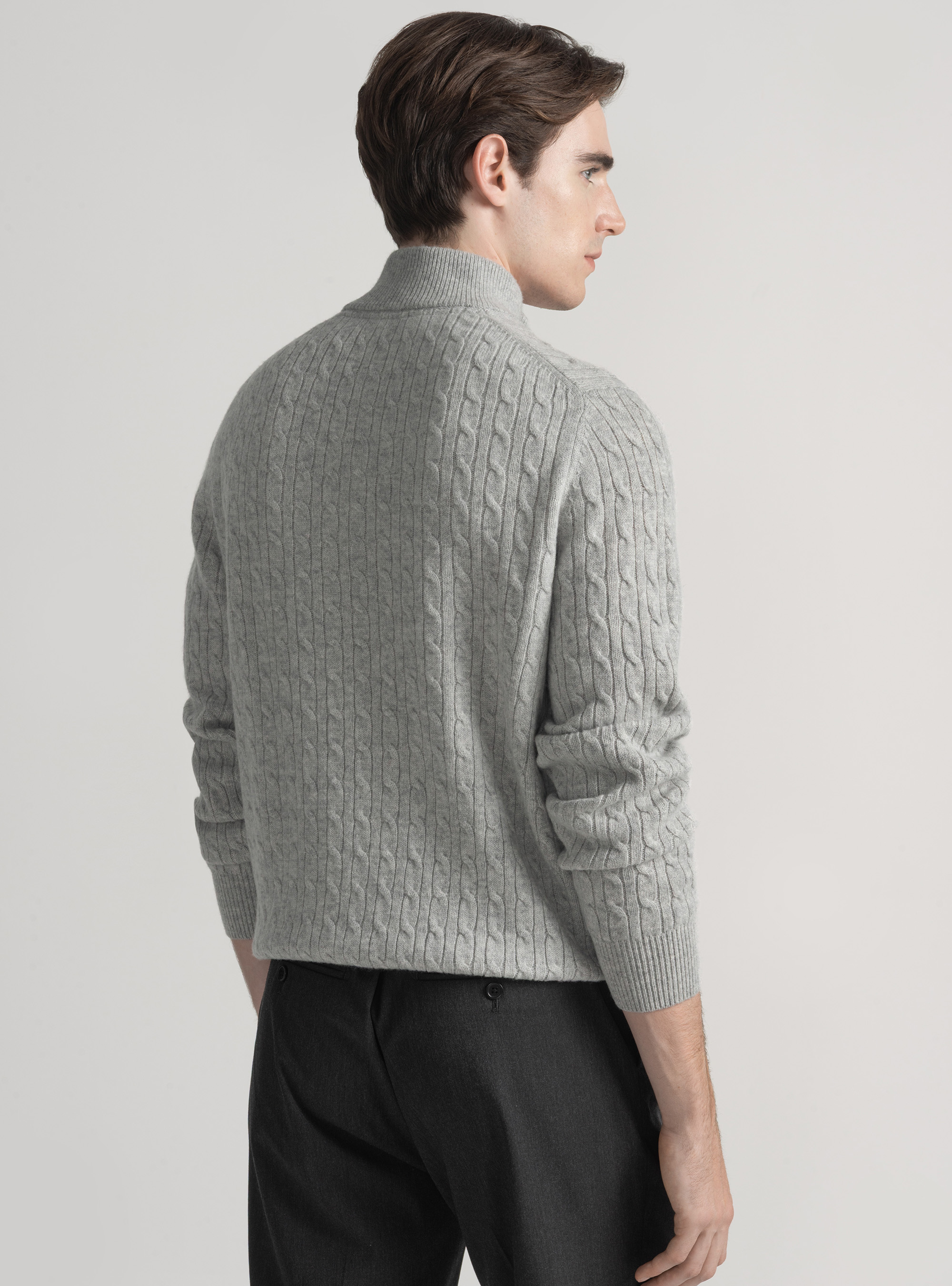 Trikot mit Rundhalsausschnitt und Borte aus Kaschmirwolle, GRIGIO CHIARO MEL 0150C