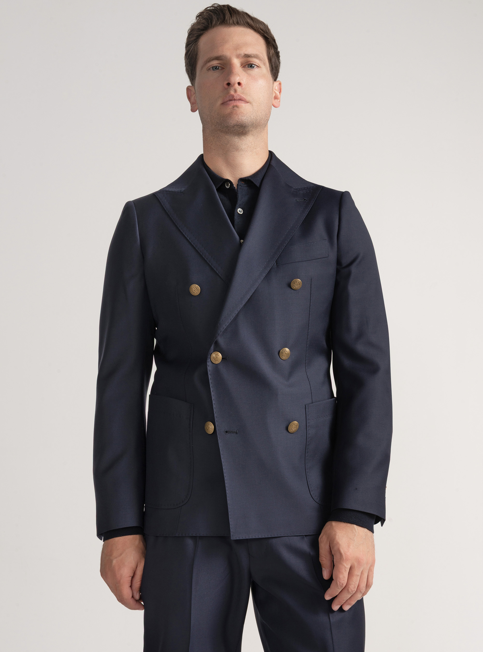 Giacca doppiopetto con bottone metallo in lana Vitale Barberis Canonico, BLU NAVY