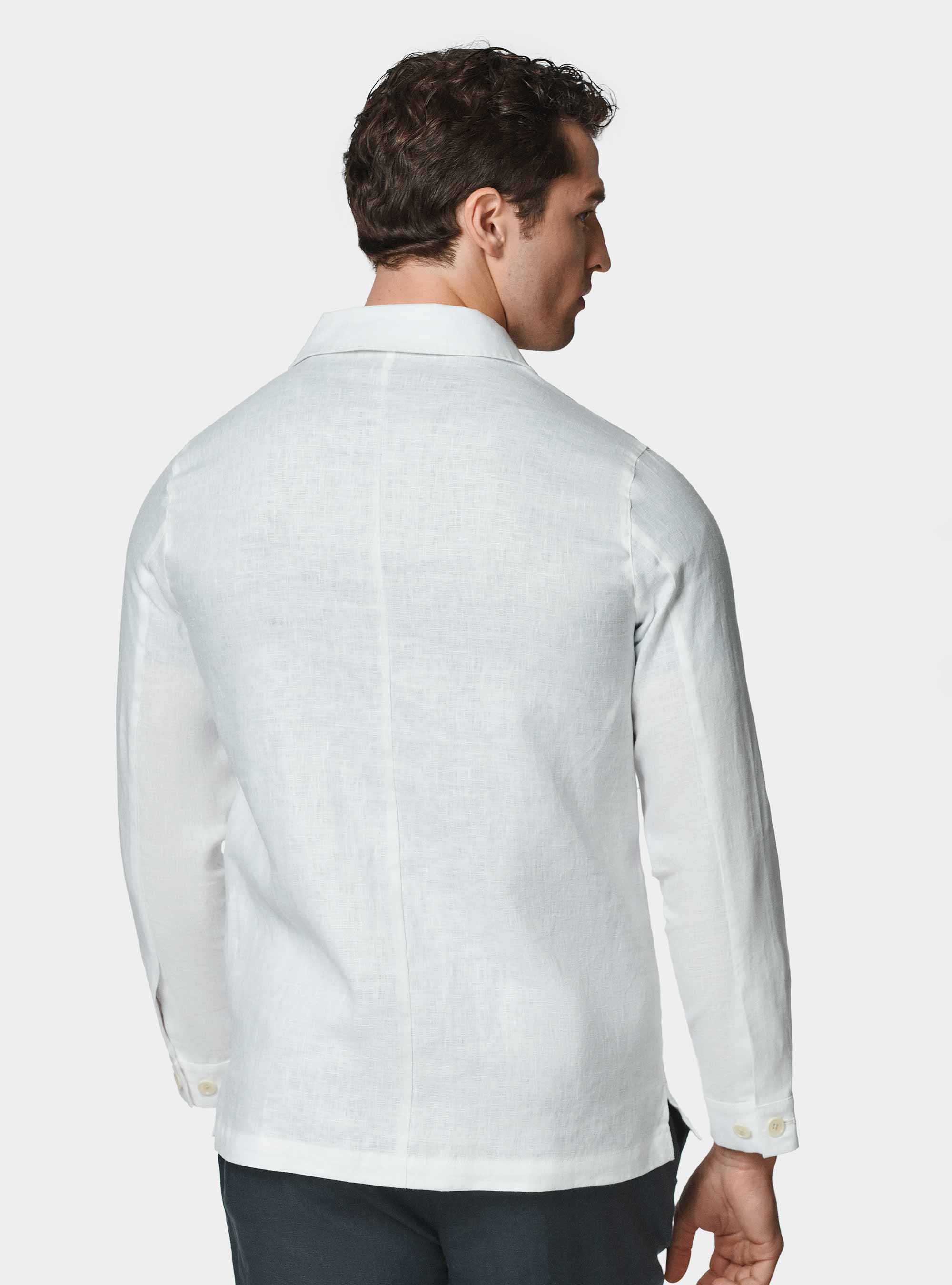 Giacca camicia in puro lino, BIANCO