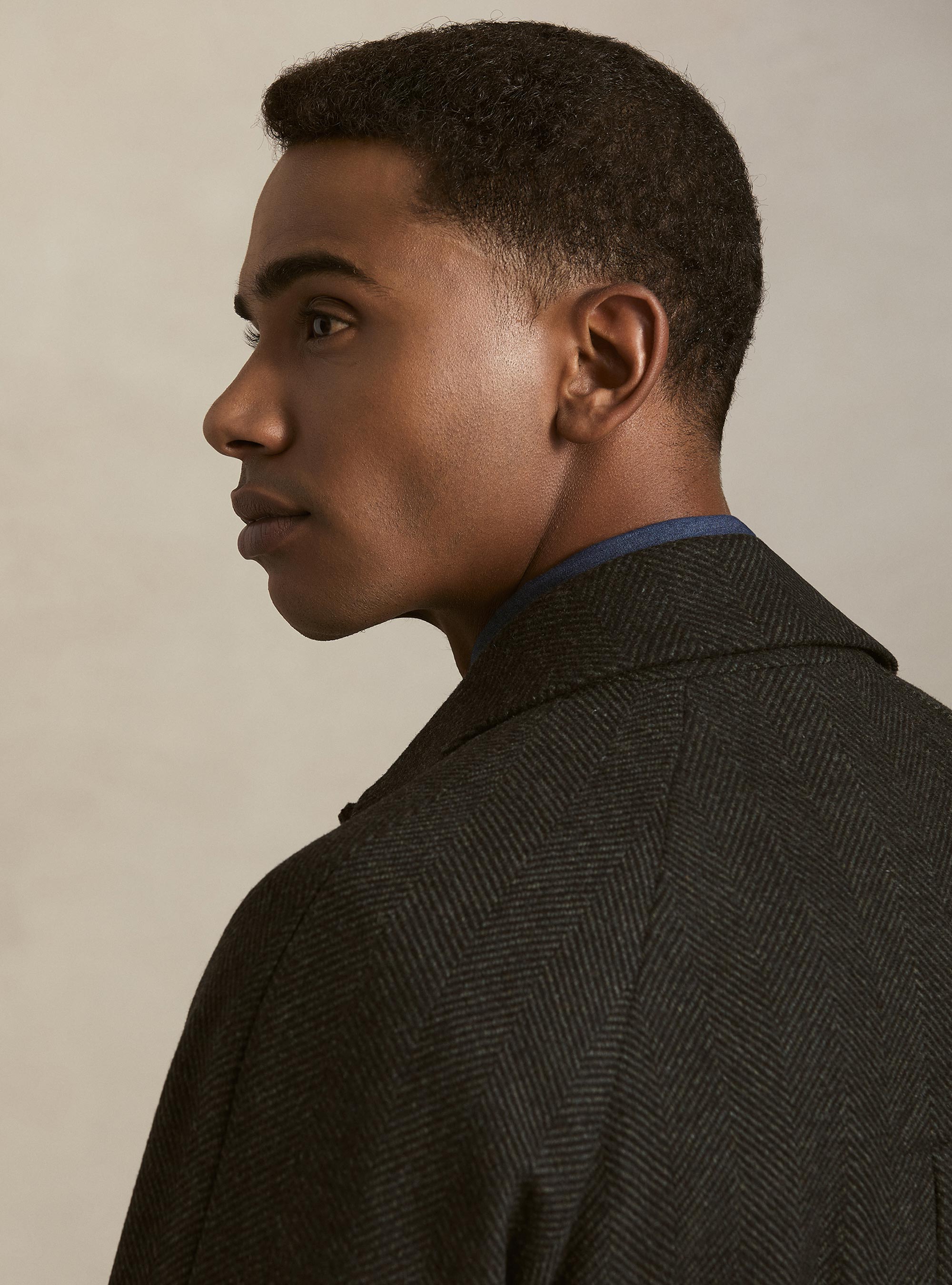 Herringbone Shetland wool blend raglan coat, GREEN
