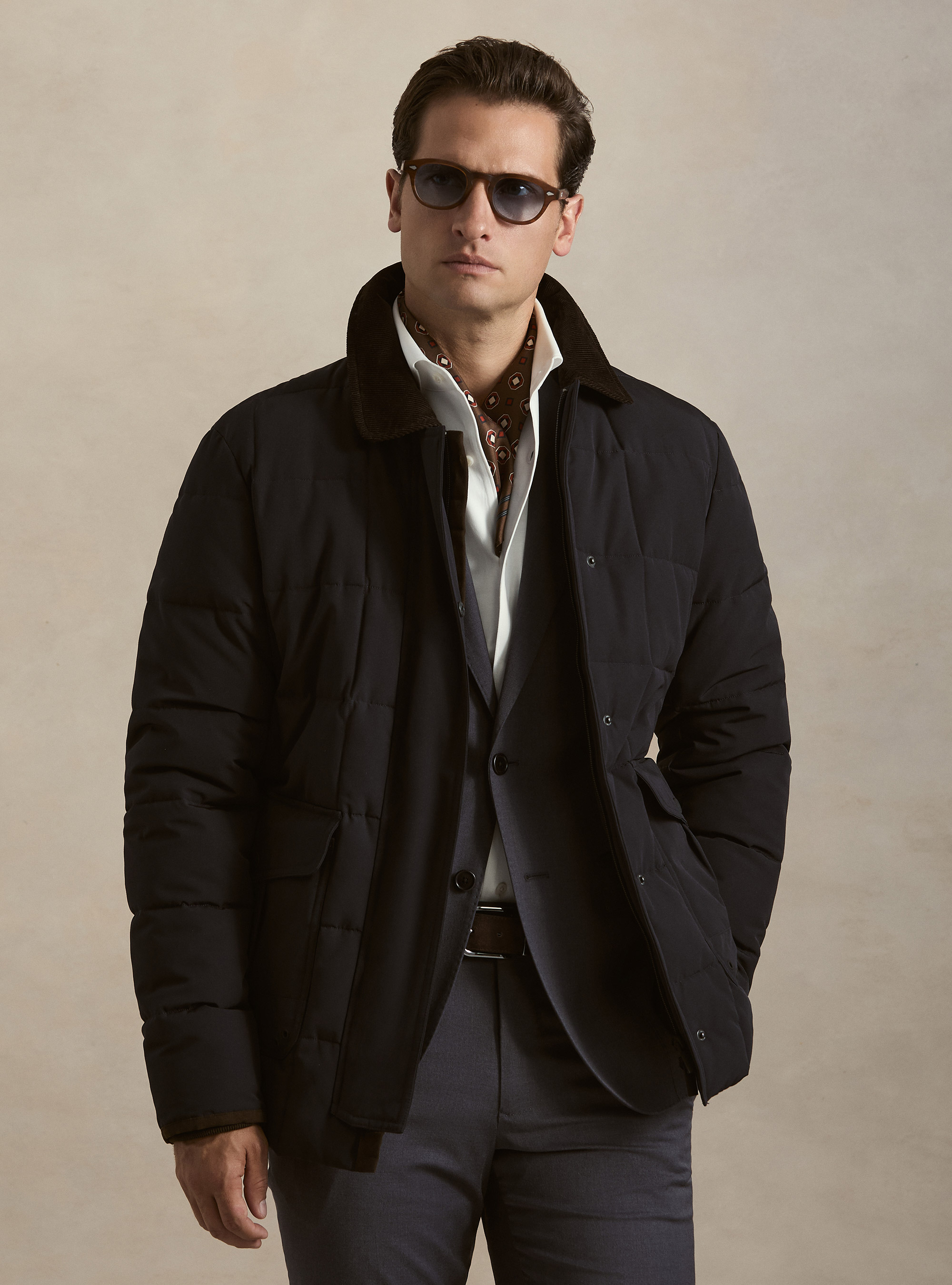Classic quilted shirt-collar jacket, NAVY BLUE