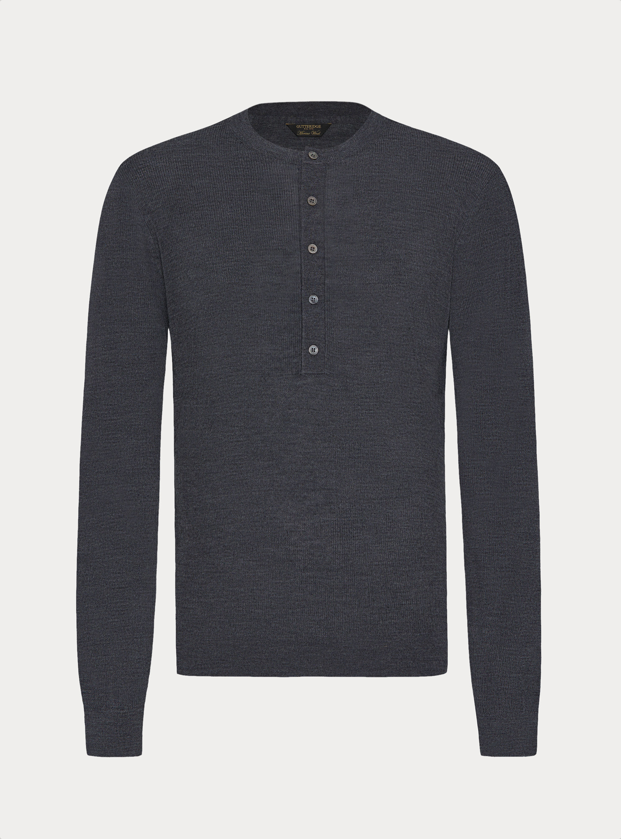 Ribbed wool Henley shirt, ASPHALT GREY