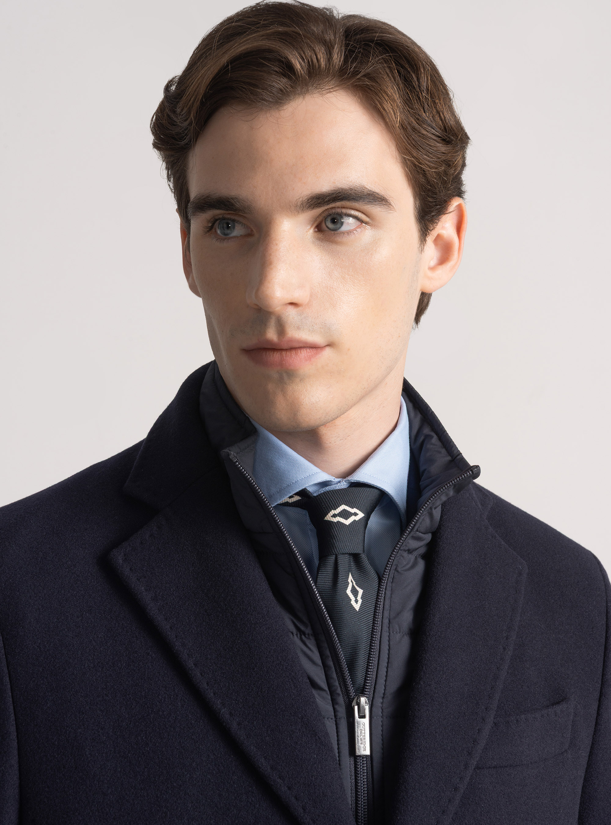 Wool-blend coat with bib, NAVY BLUE