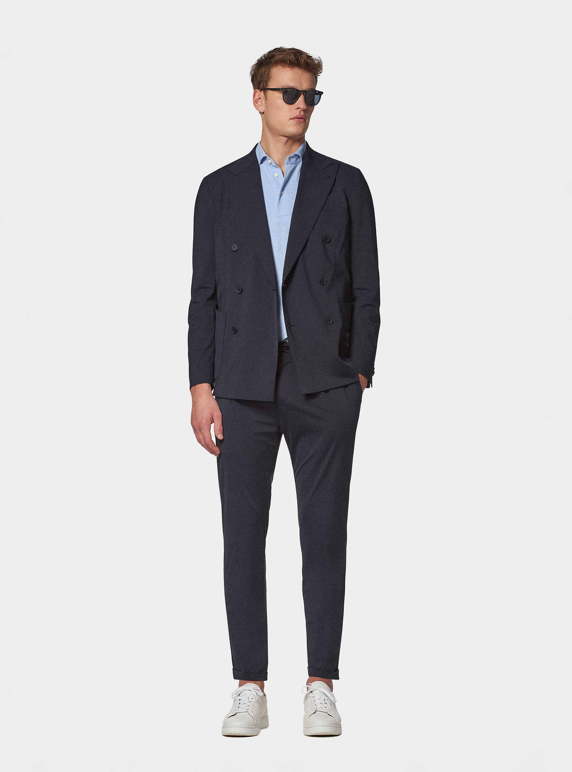 Giacca doppiopetto GT01 in jersey elasticizzato, BLU NAVY