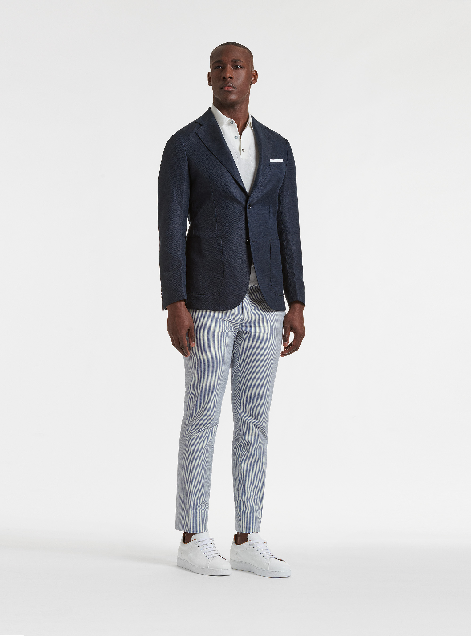 Giacca in lino e cotone, BLU NAVY