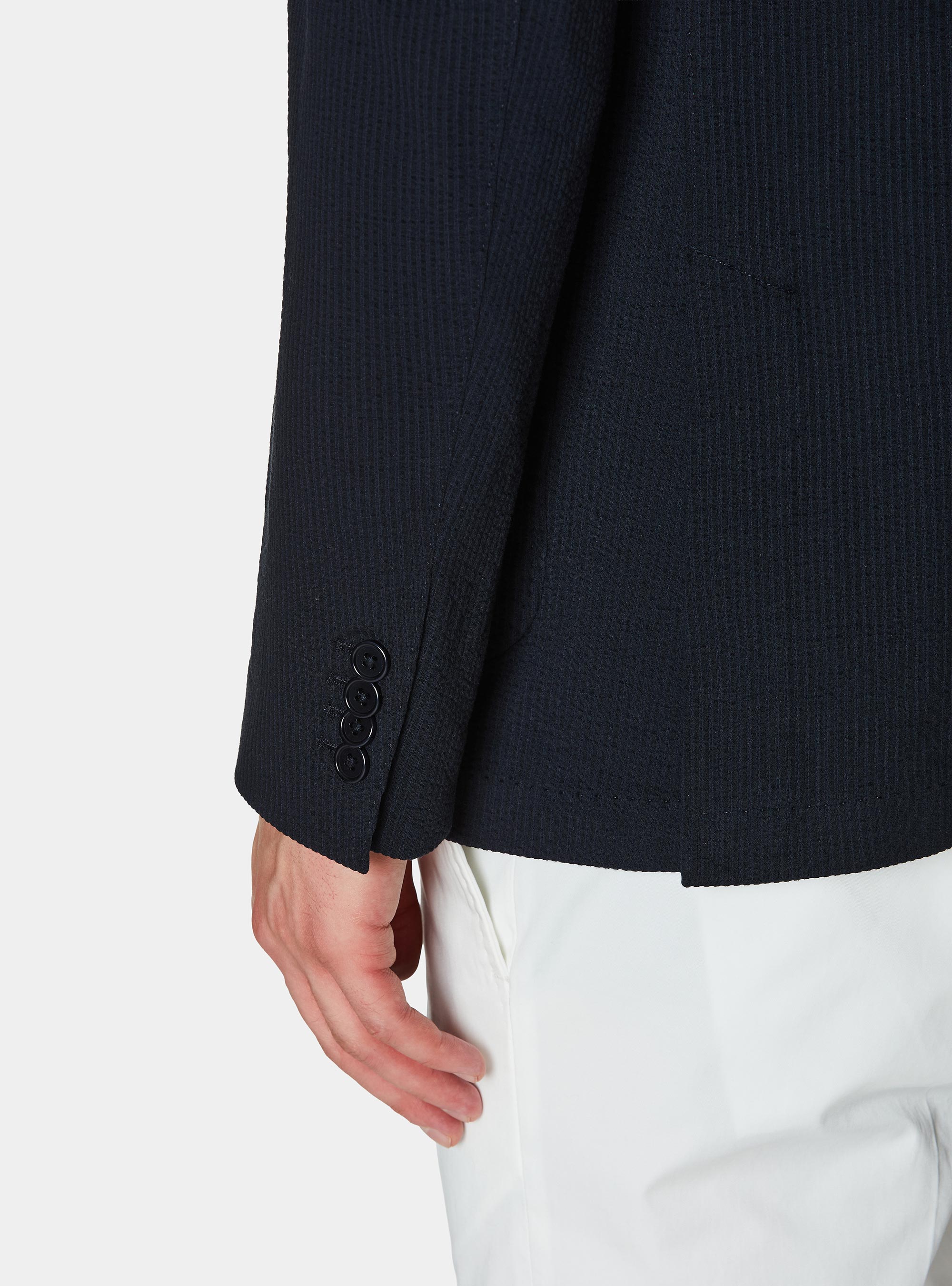 Technical cotton stretch blazer, NAVY BLUE