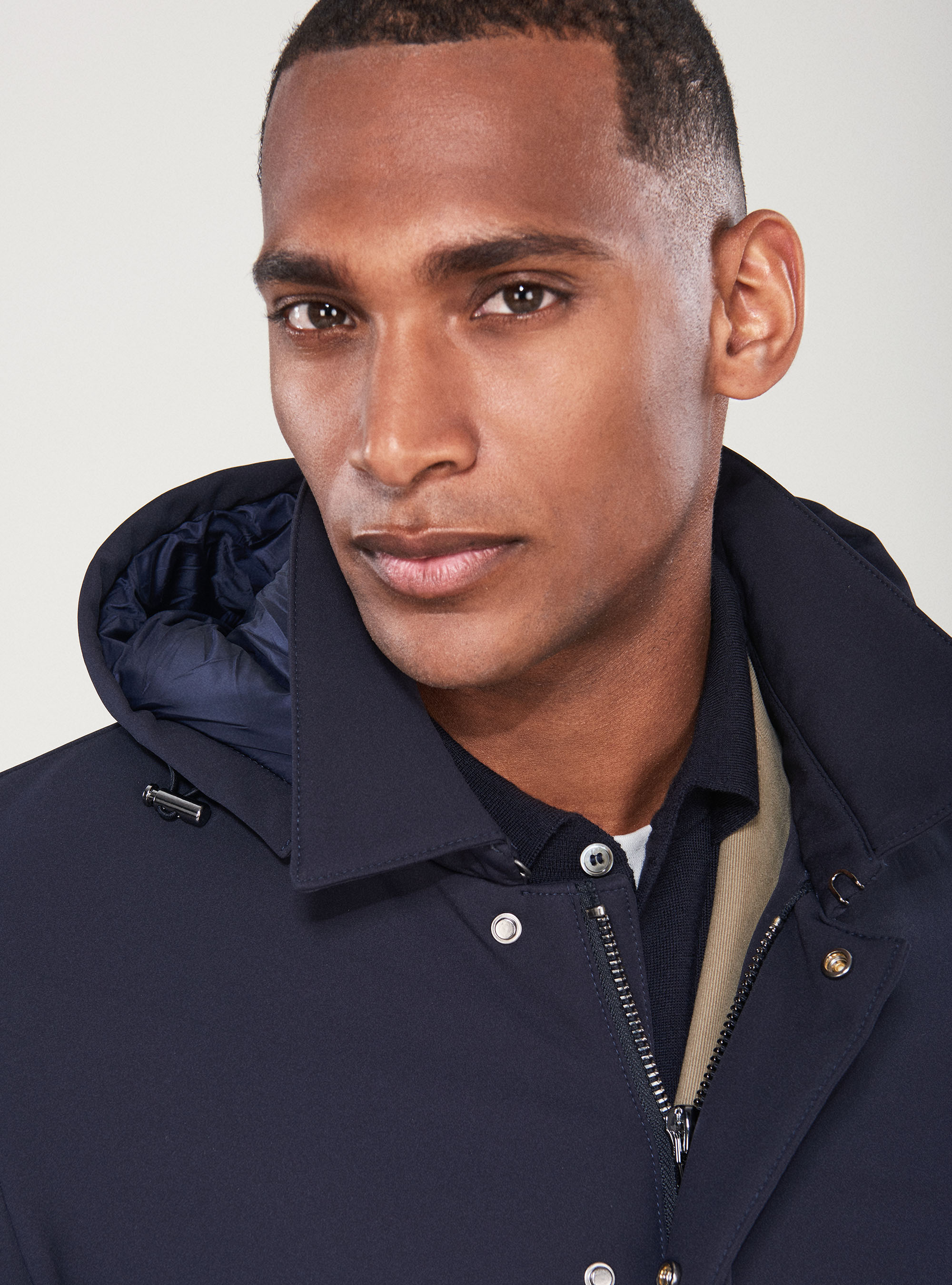 Waterproof and windproof technical fabric jacket, NAVY BLUE