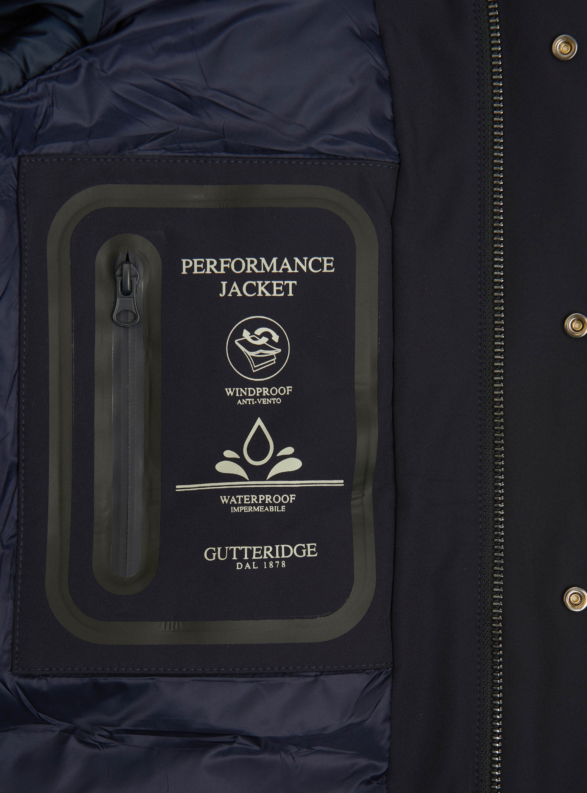 Waterproof and windproof technical fabric jacket, NAVY BLUE