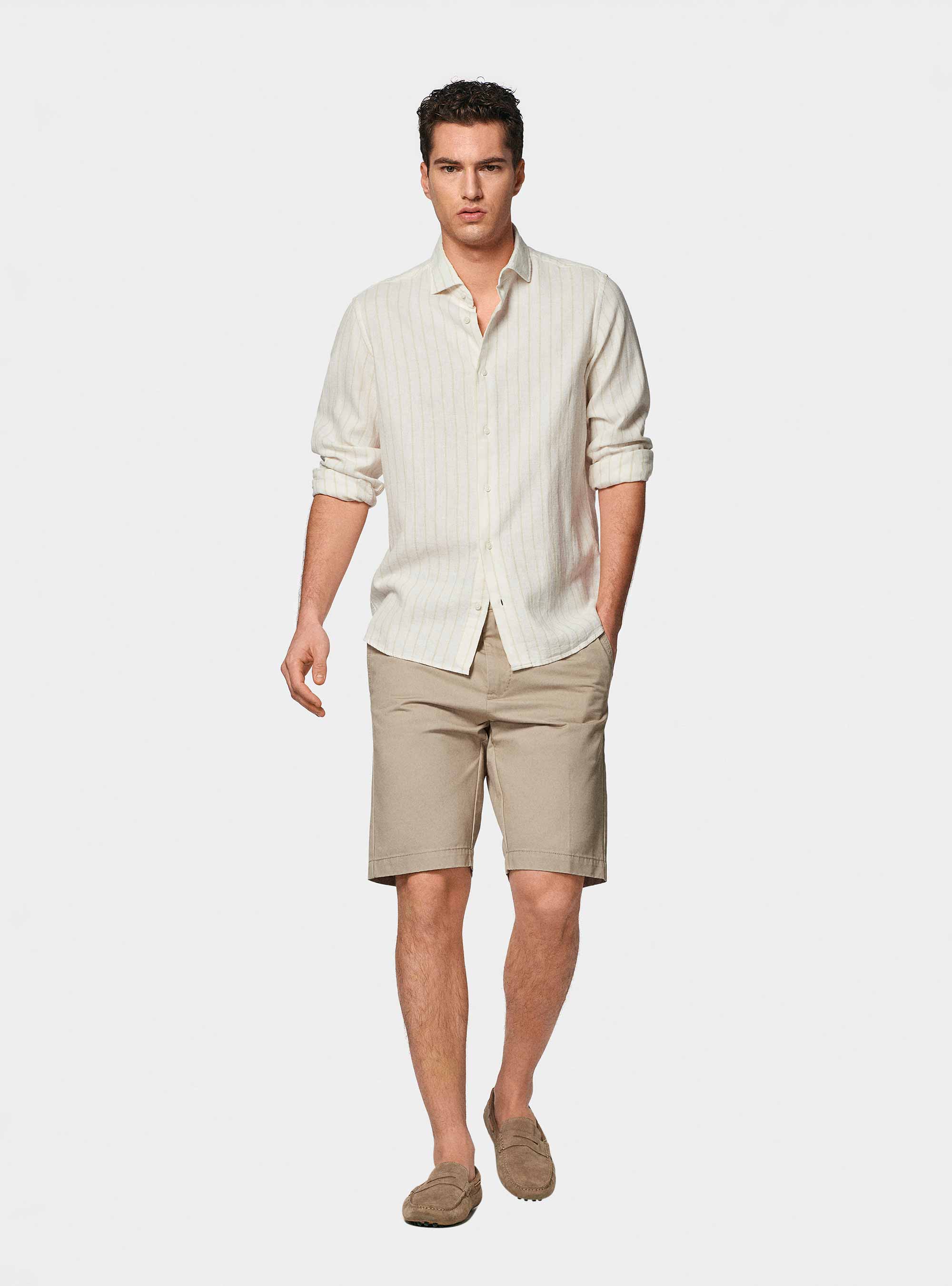 Camisa de rayas de crep&eacute; de lino y algod&oacute;n, NATA