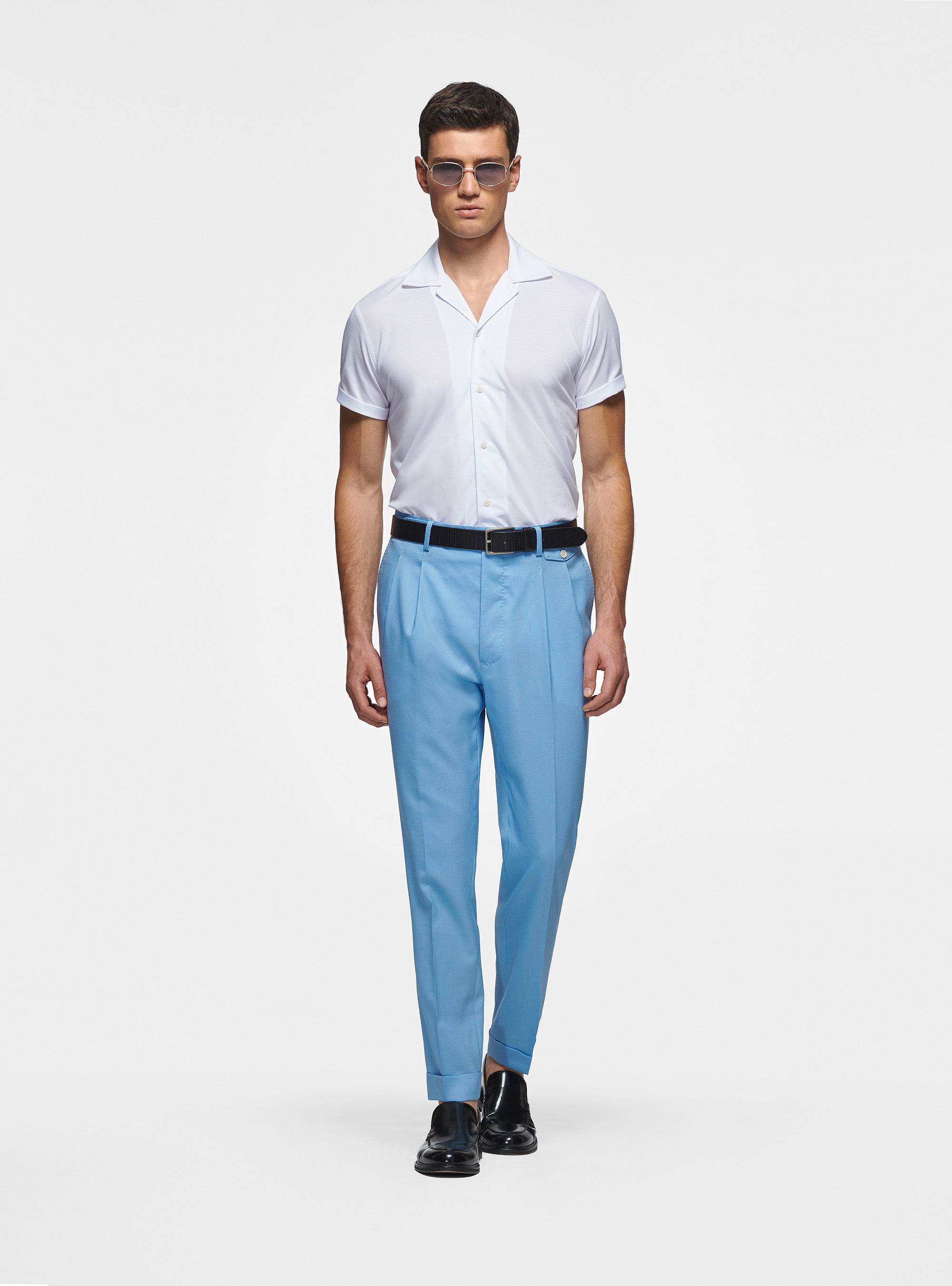 Pure wool pleat trousers, LIGHT BLUE