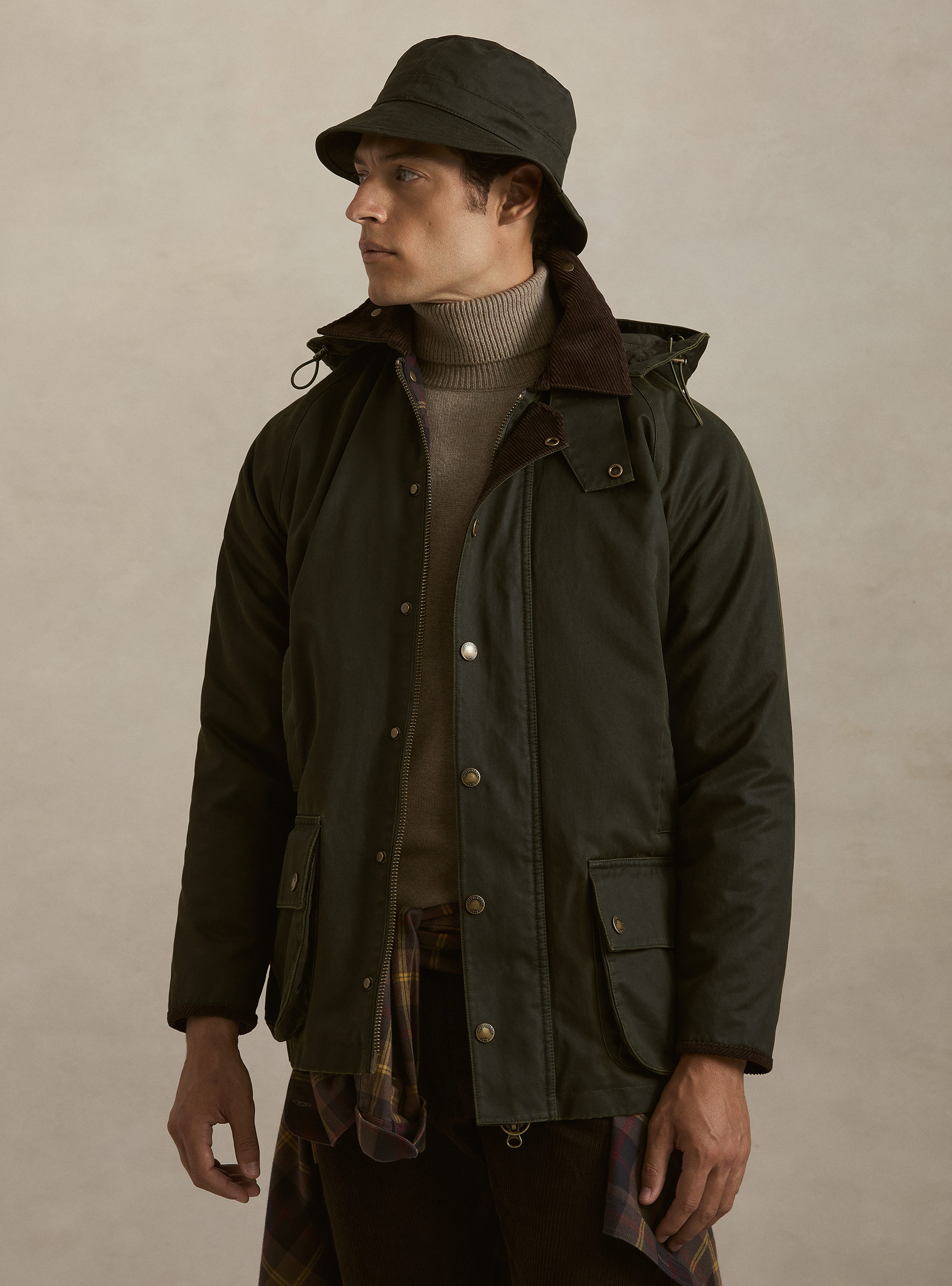 Chaqueta encerada en mezcla de algod&oacute;n, VERDE