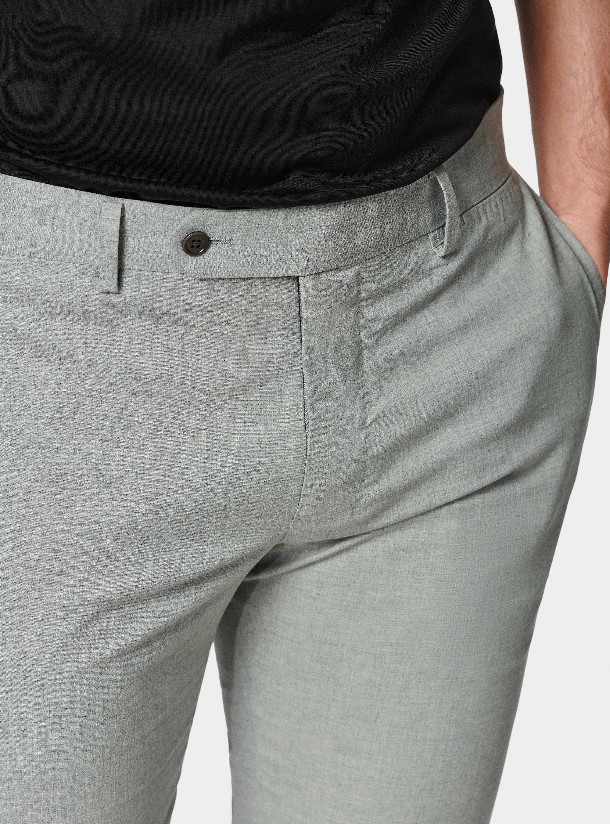 Pantal&oacute;n de traje gris de algod&oacute;n el&aacute;stico, GRIGIO MELANGE 0151C