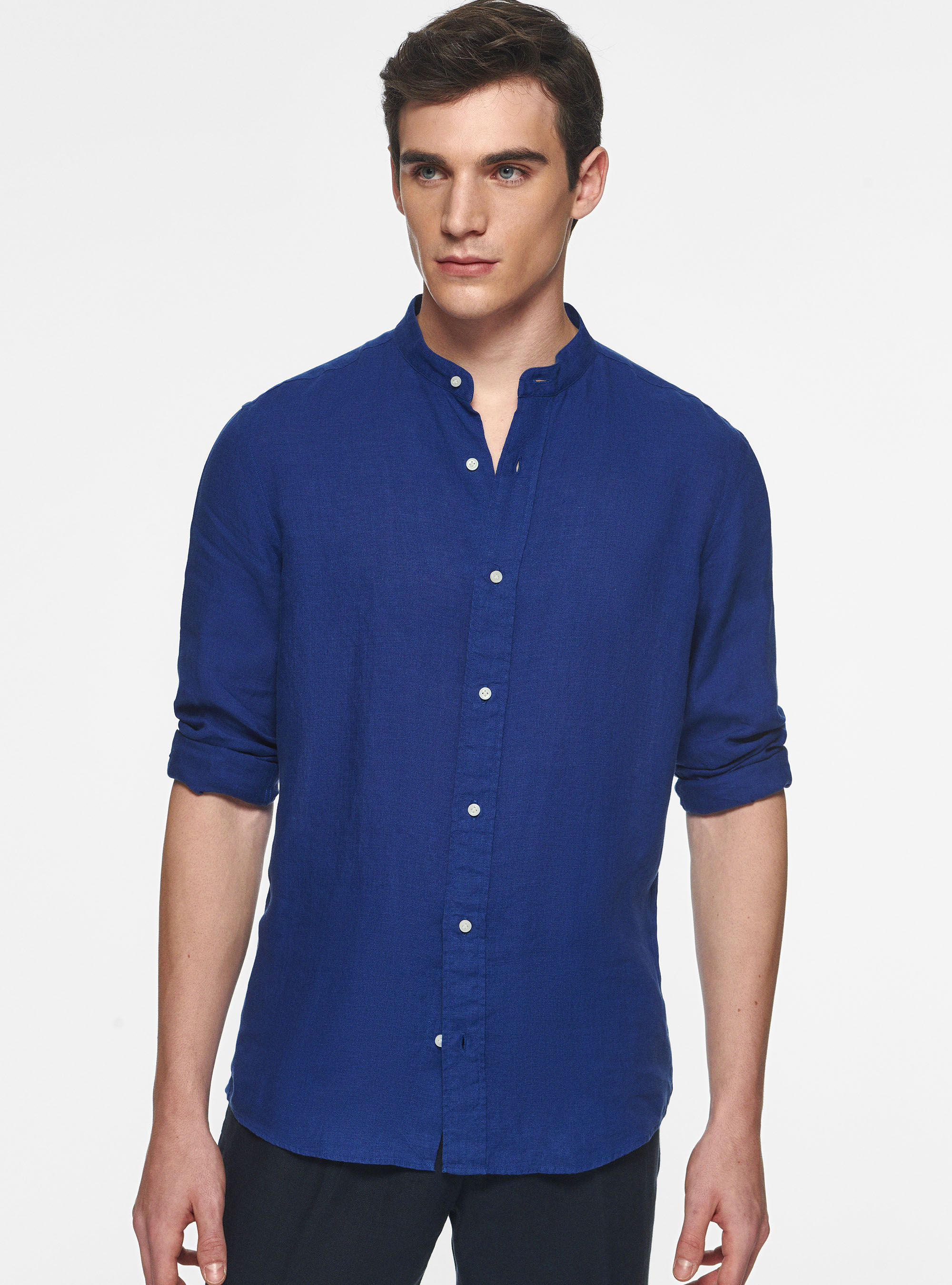 Korean shirt in pure linen, BLUE