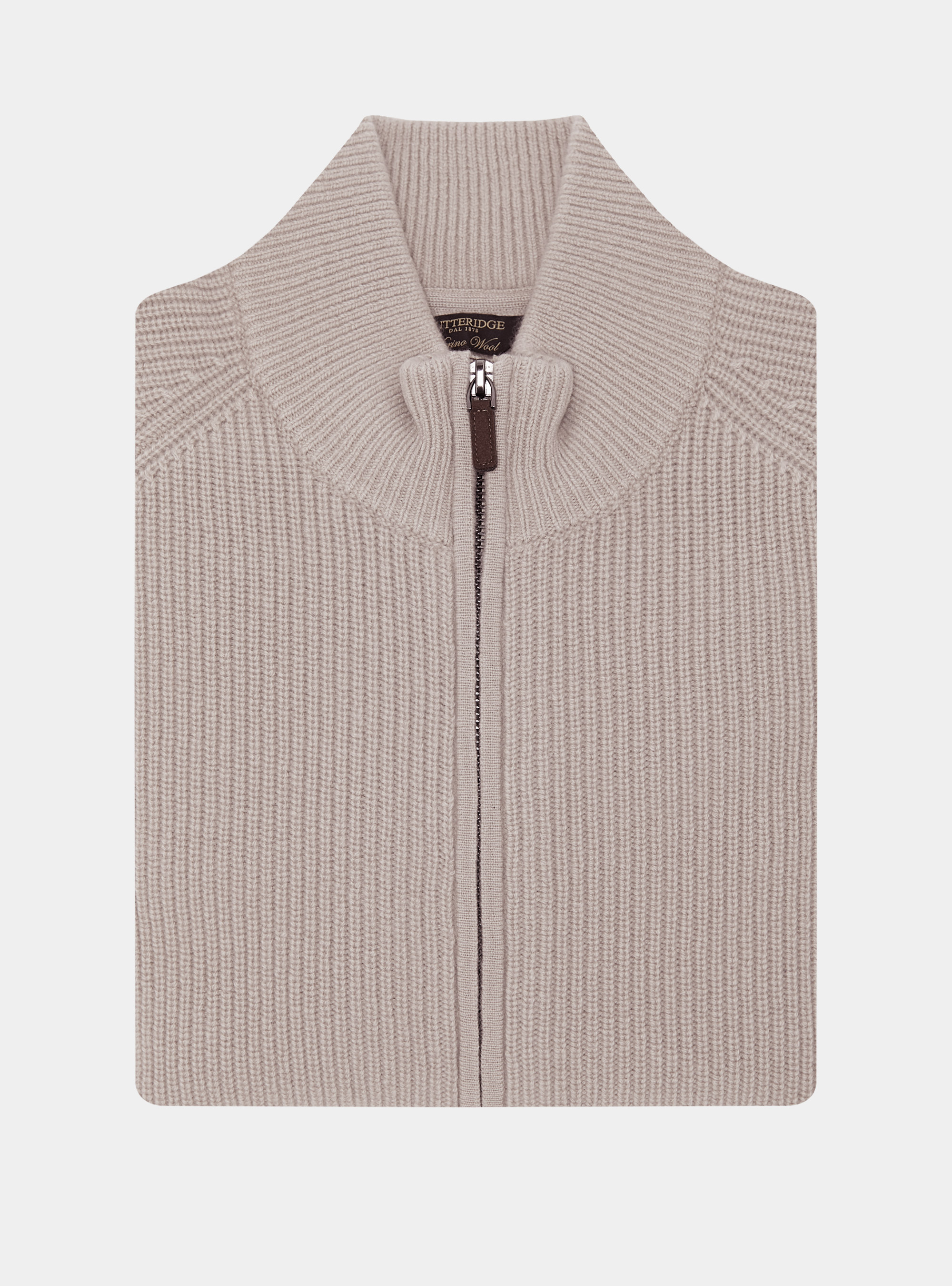 Merino wool raglan knitted zip cardigan, SAND