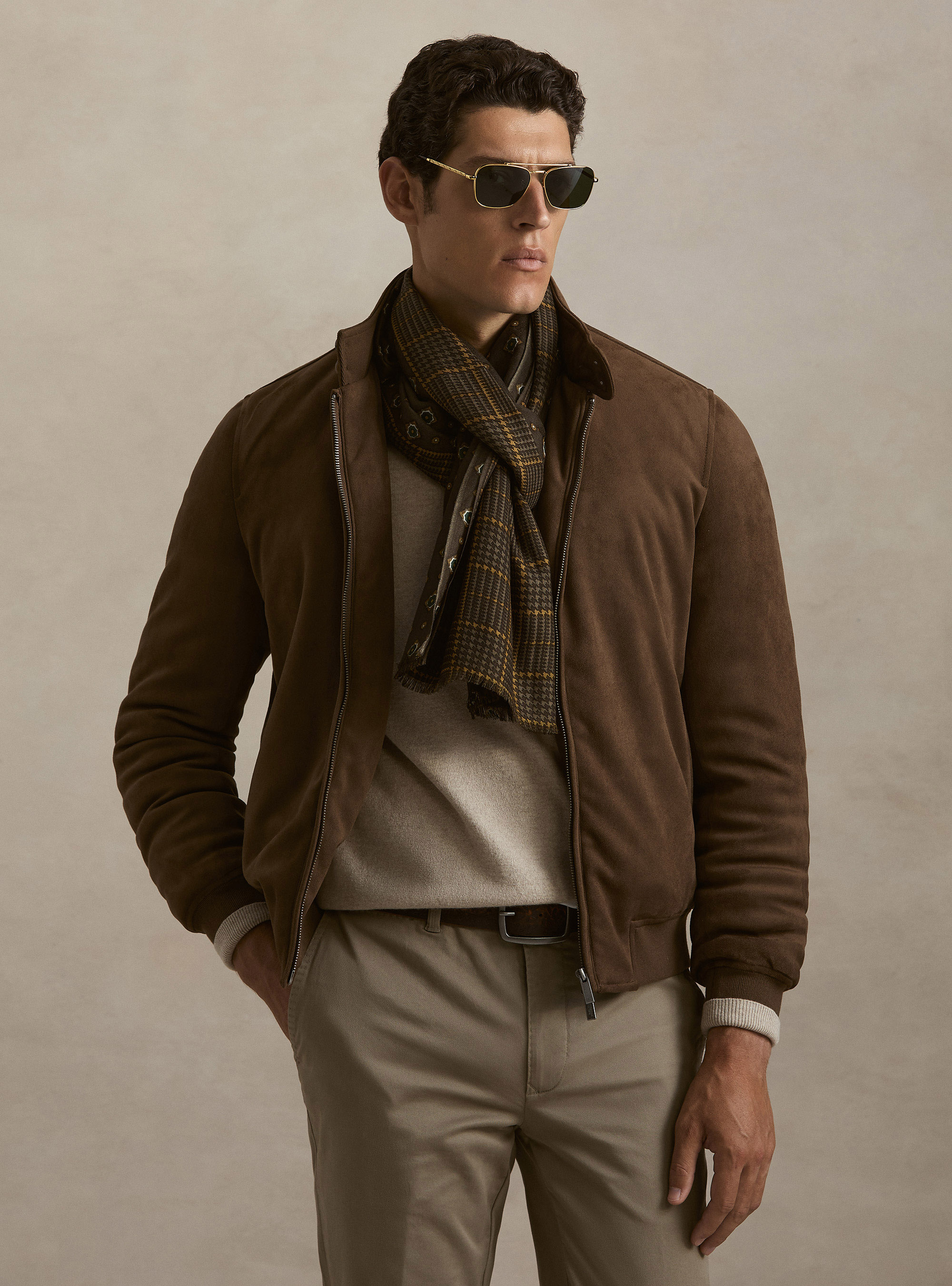 Suede-effect padded jacket, BROWN