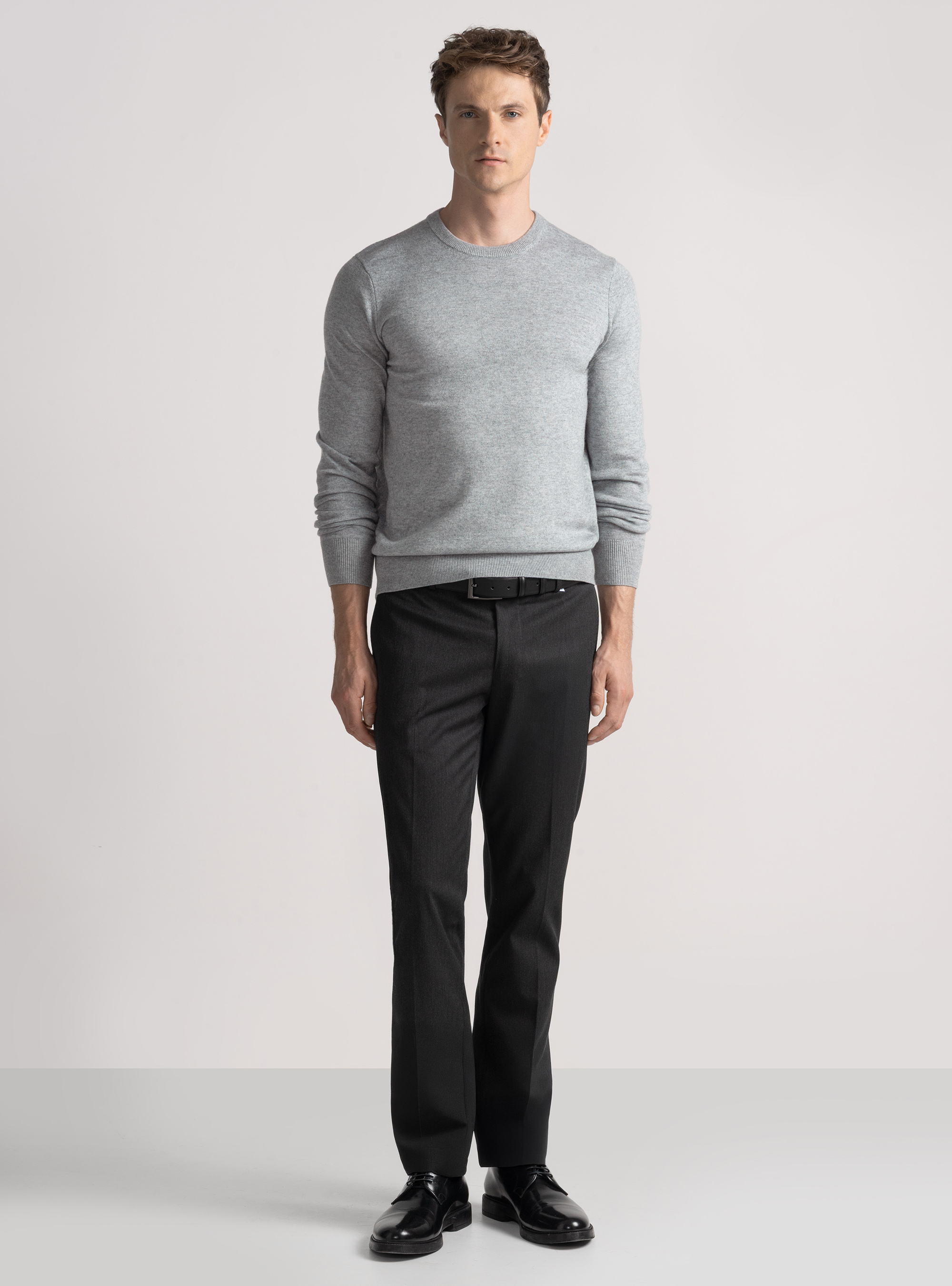 Maglia girocollo in misto lana, GRIGIO MELANGE 0151C