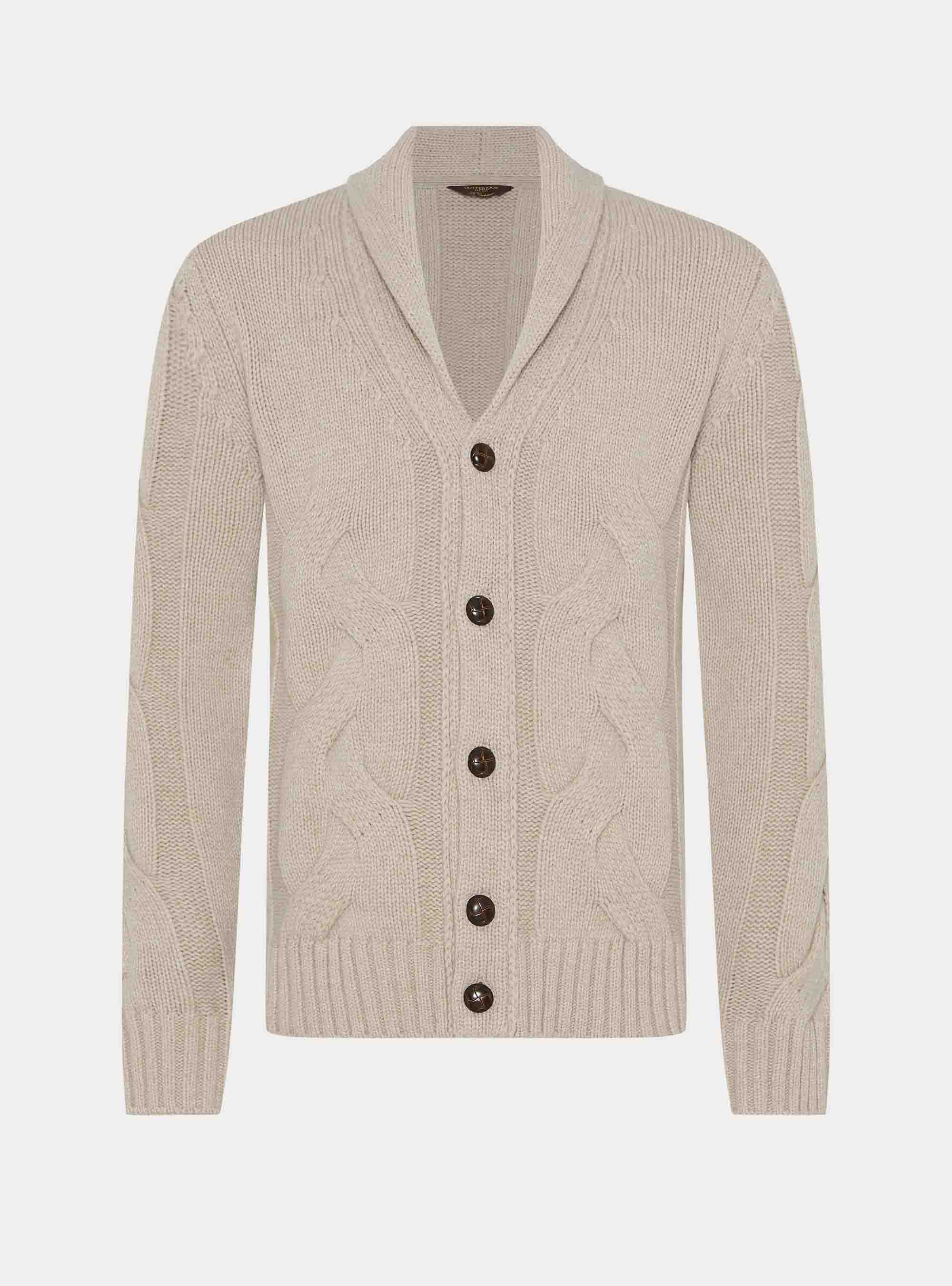 Schalkragen-Strickjacke mit Zopfmuster, ECRU 0560C