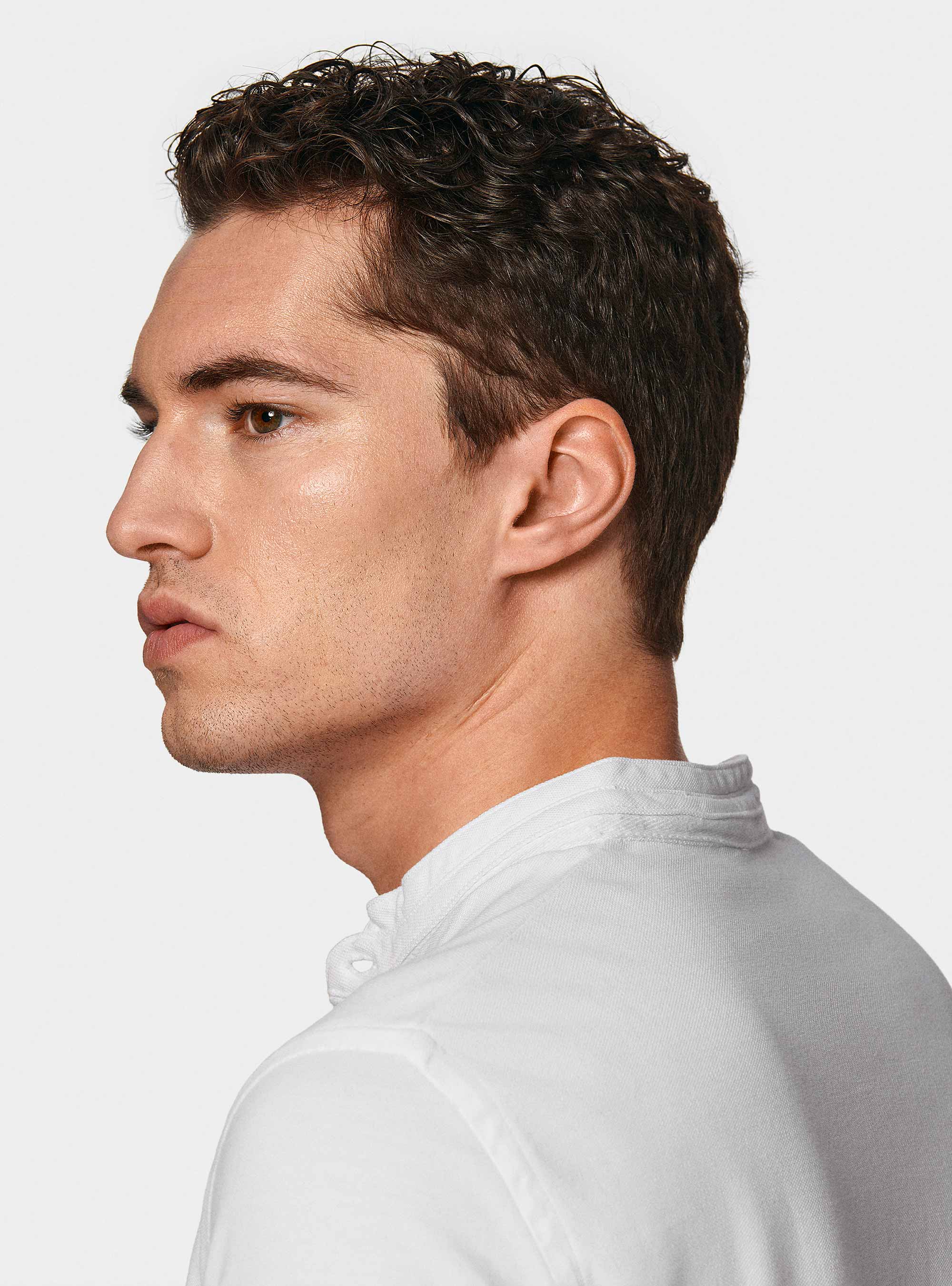 Polo coreana in piquet, BIANCO