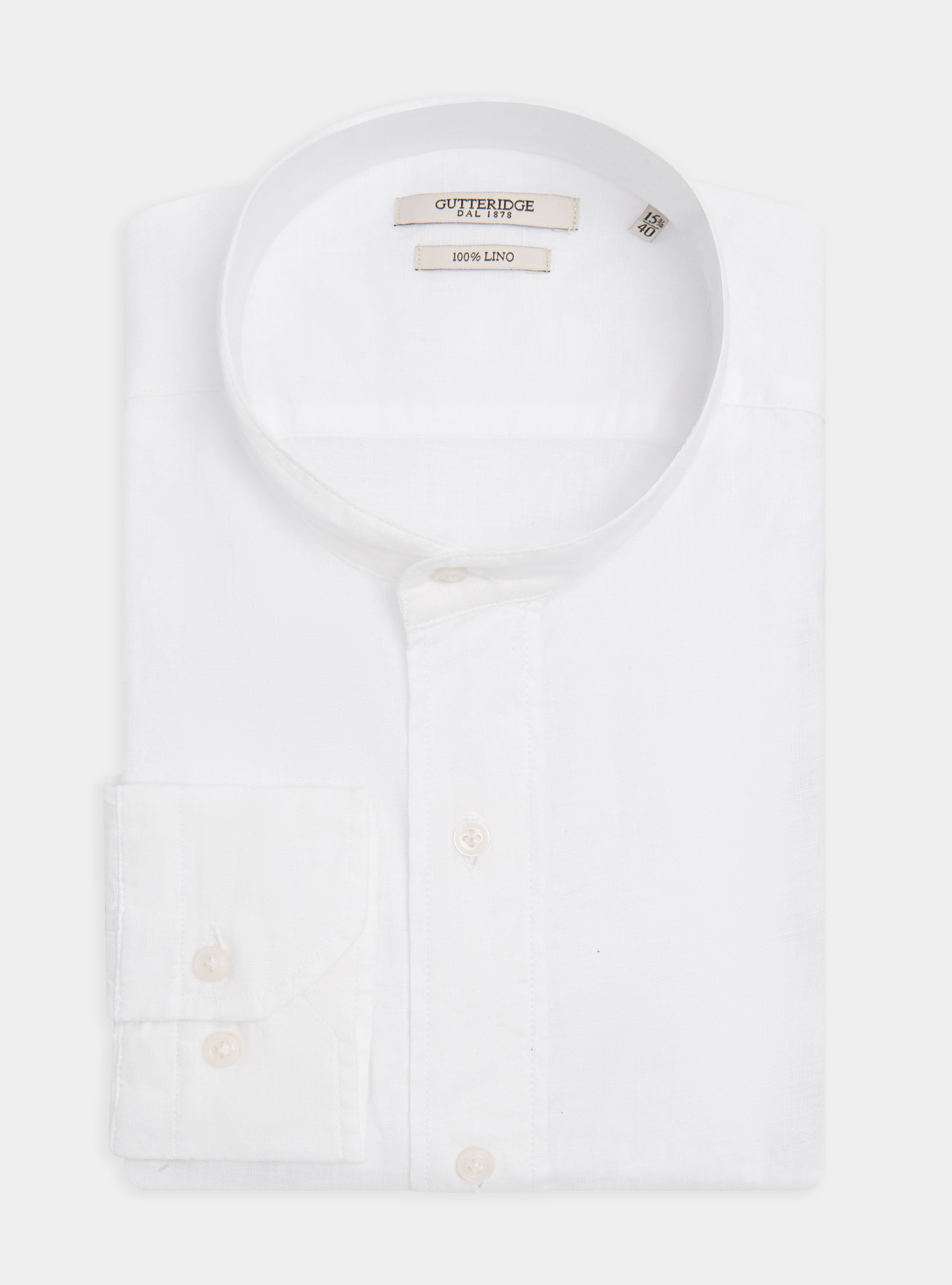 Camicia collo coreano 100% lino, BIANCO