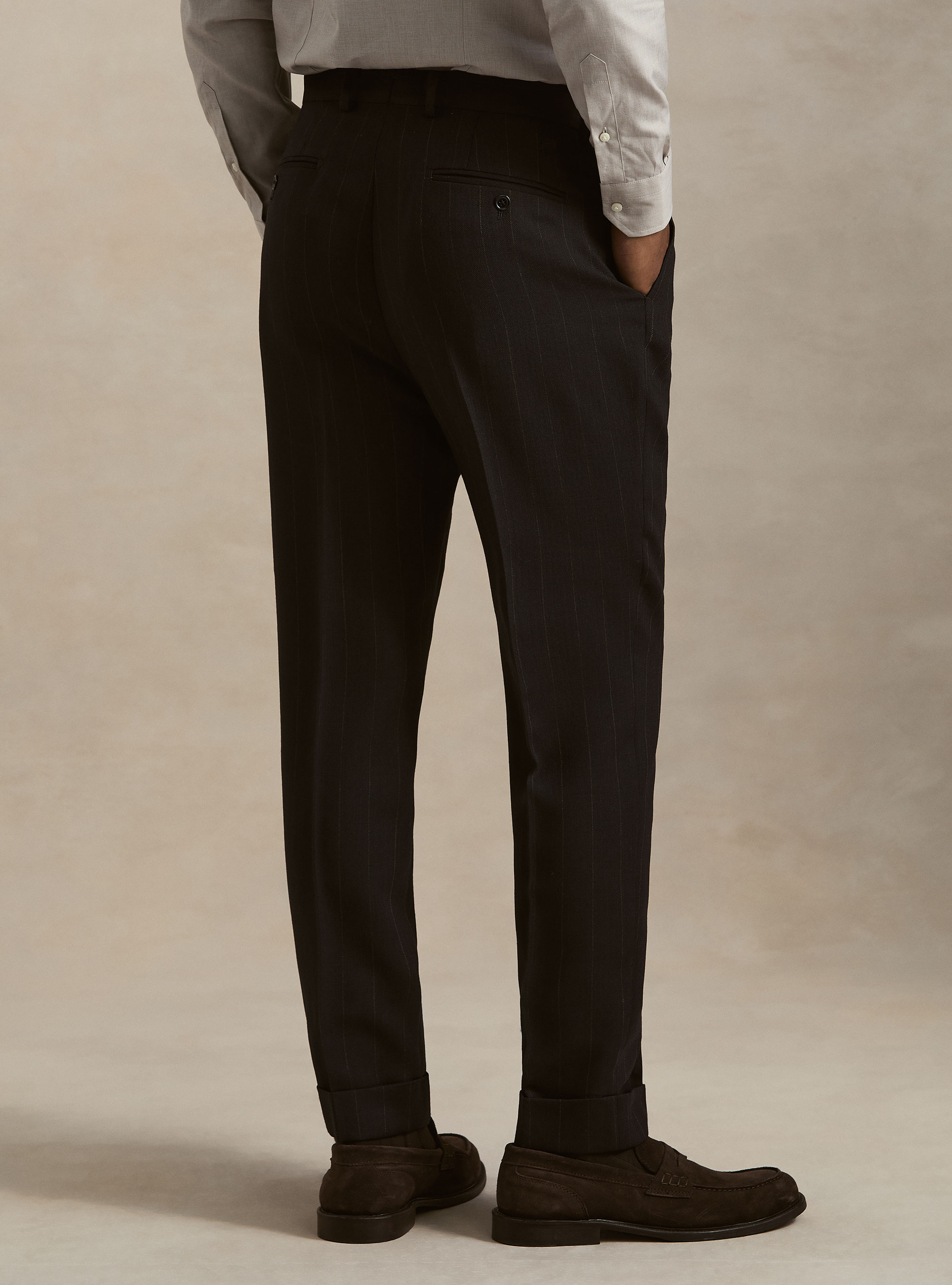 Herringbone pure wool pleated trousers, NAVY BLUE