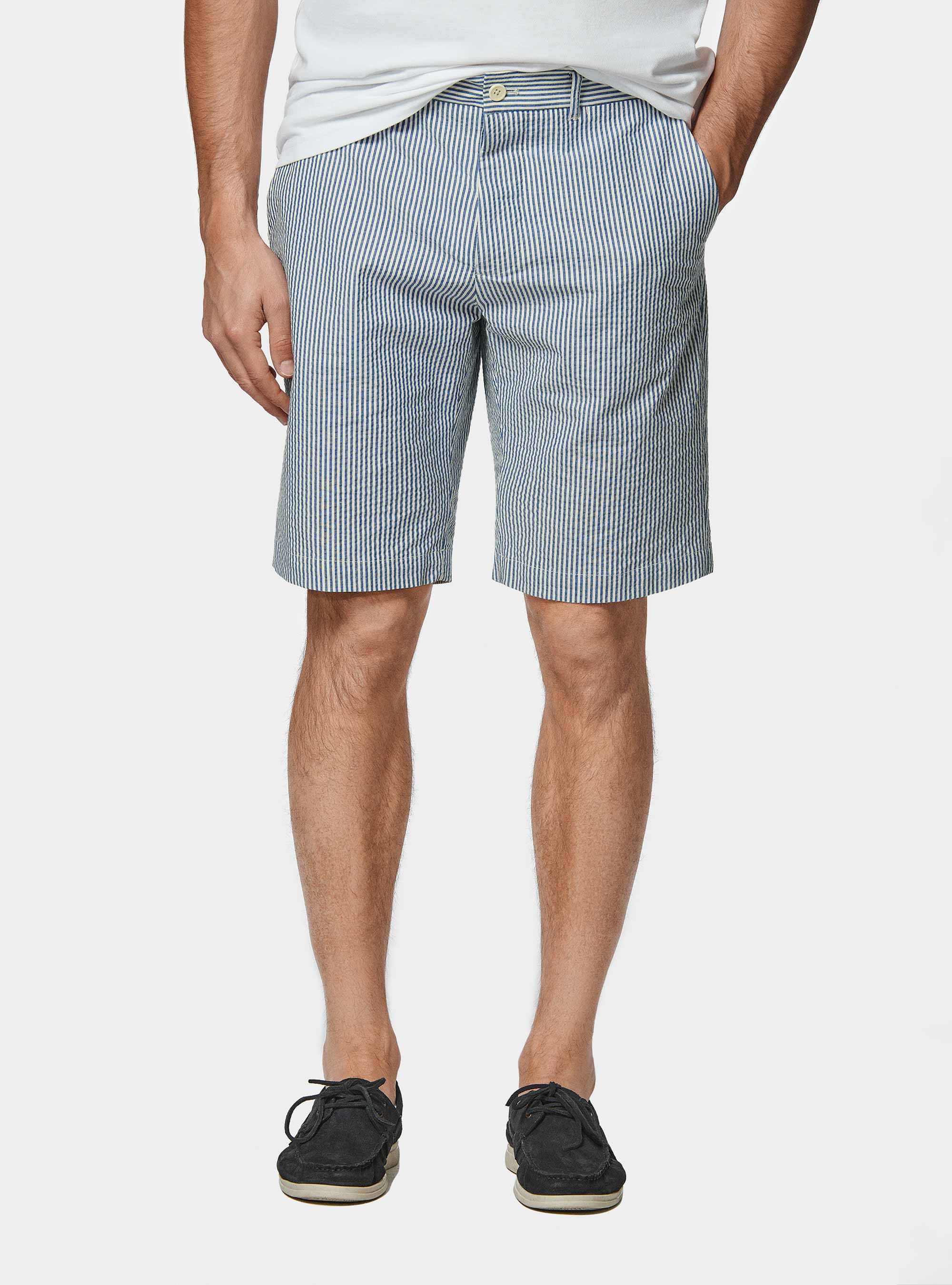 Bermudas de algod&oacute;n seersucker el&aacute;stico, AZUL MEDIO