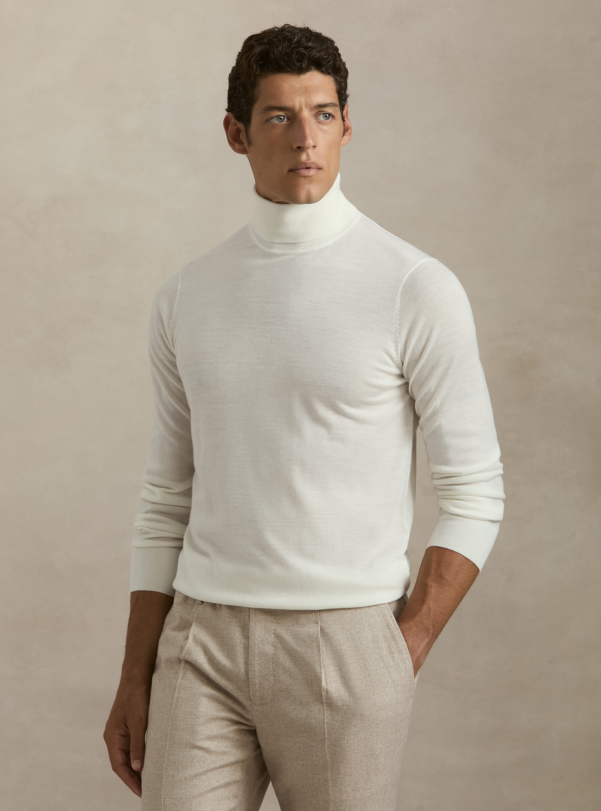 Pure extrafine merino wool turtleneck, WHITE