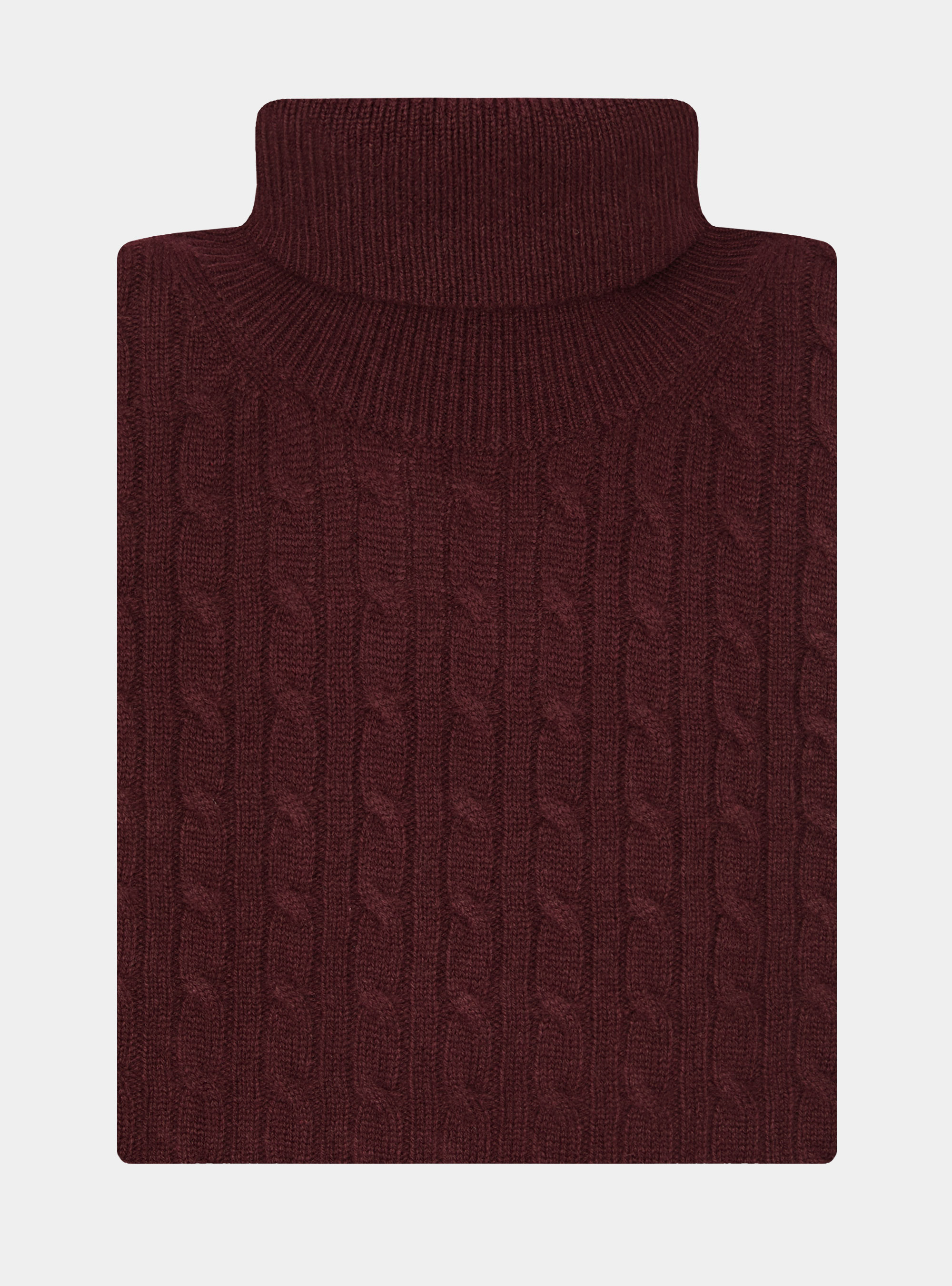 Maglia collo alto con treccia in lana cashmere, BORDEAUX