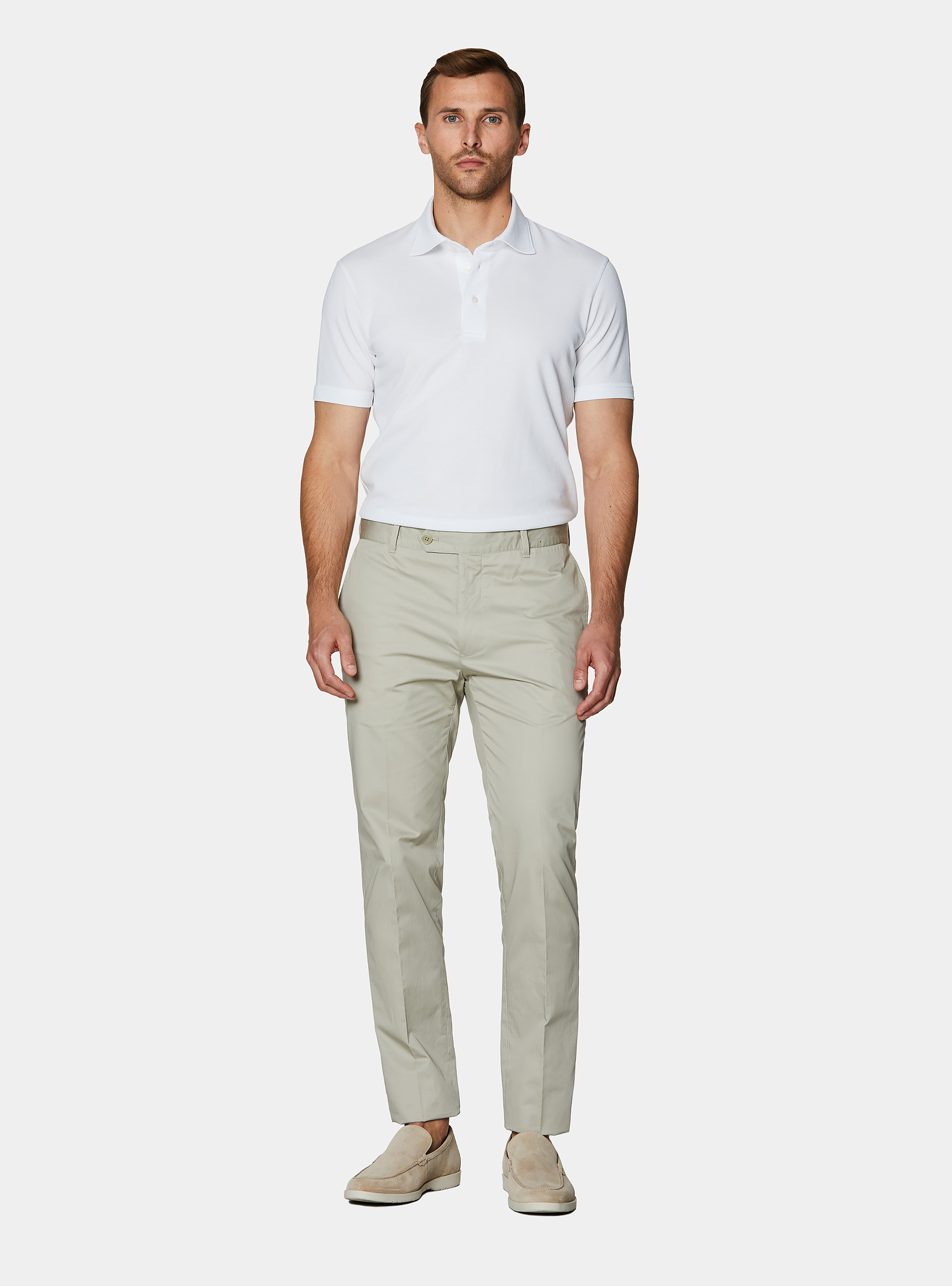 Pantalon chino slim en serg&eacute; l&eacute;ger, &Atilde; CRU