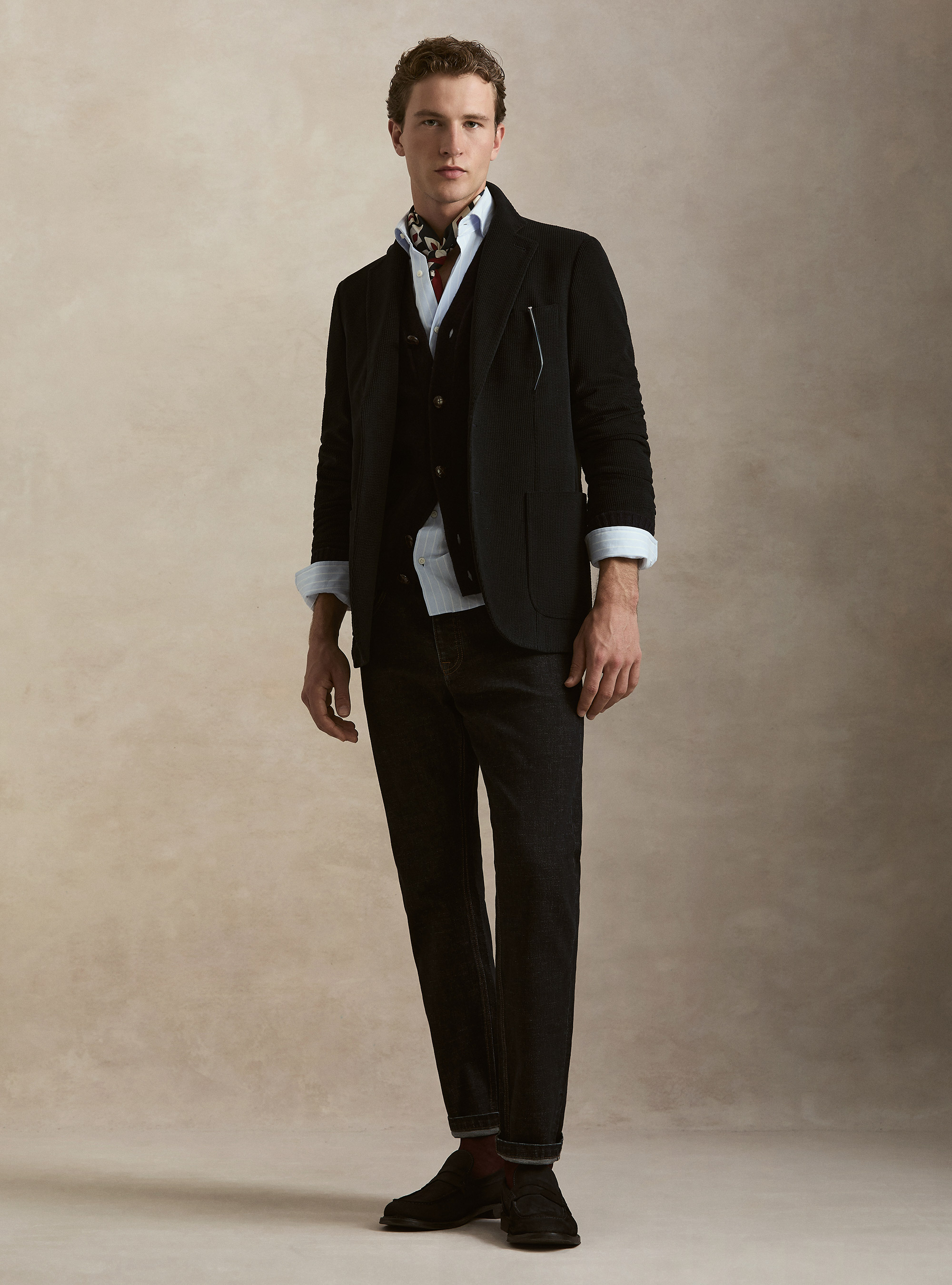 Veste droite en velours extensible, BLEU MARINE