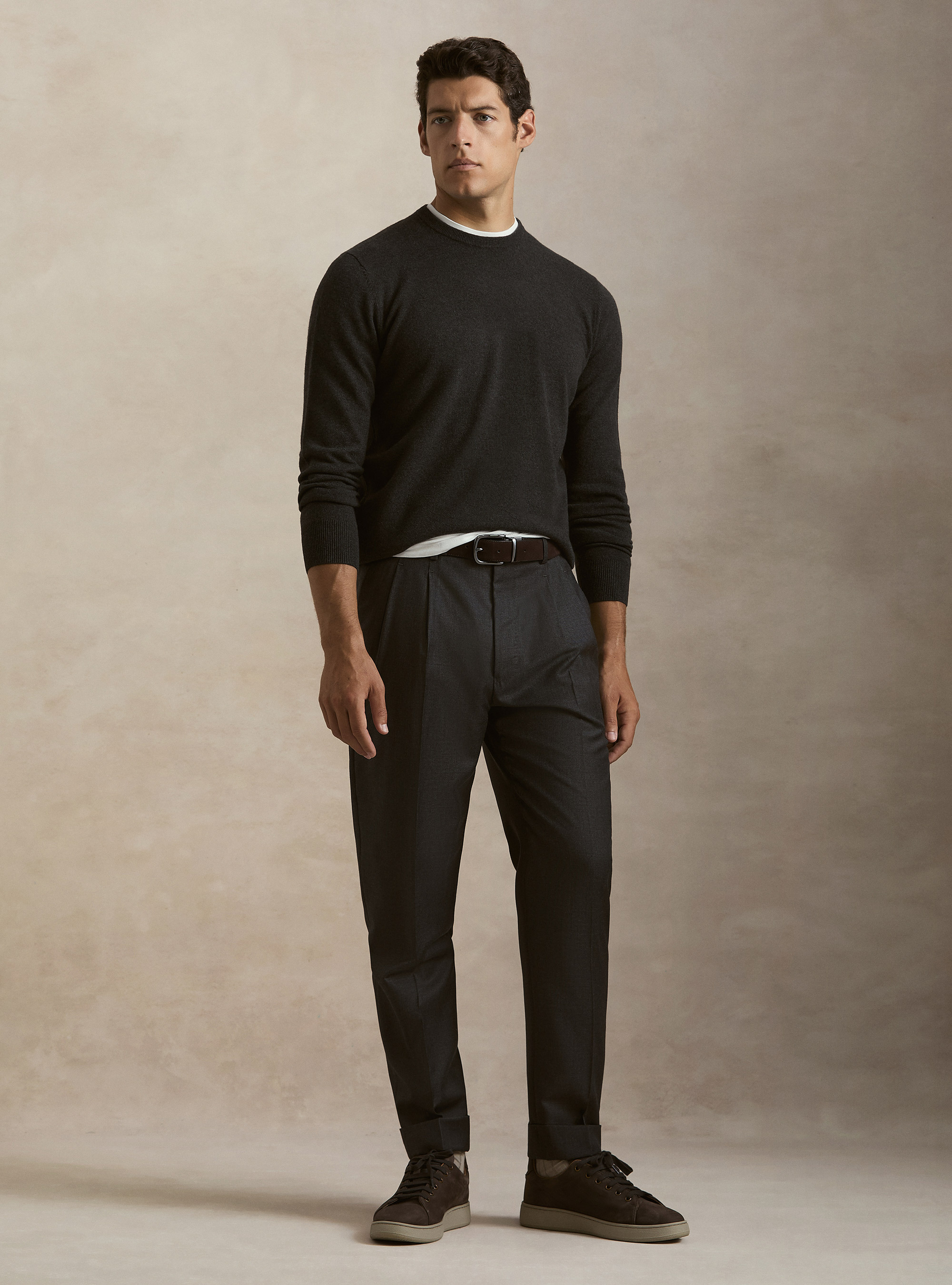 Rundhals-Pullover aus Lambswool und Kaschmir, ASFALTO 0115C