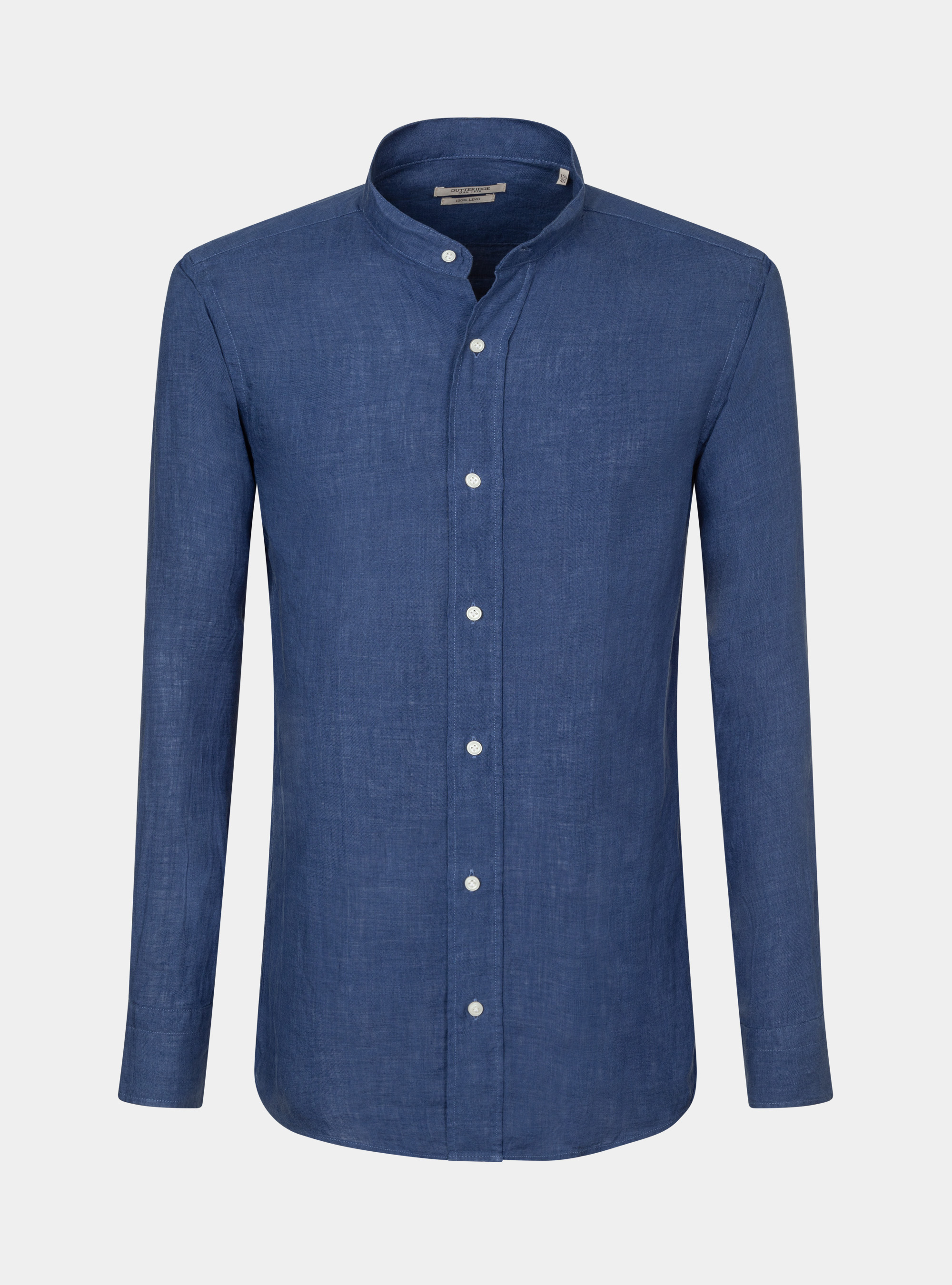 Camicia collo coreano 100% lino, 0243C DENIM