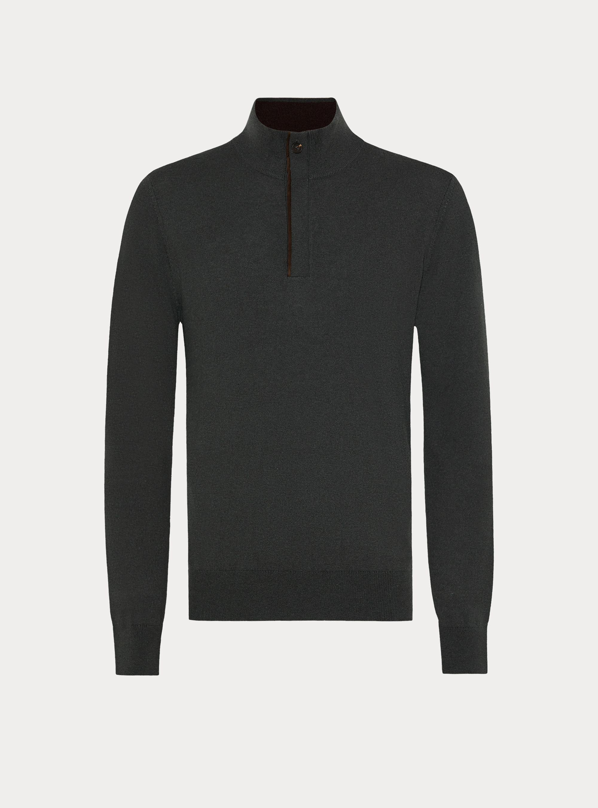 Maglia mezza zip con toppe in misto lana, MILITARE 0609C