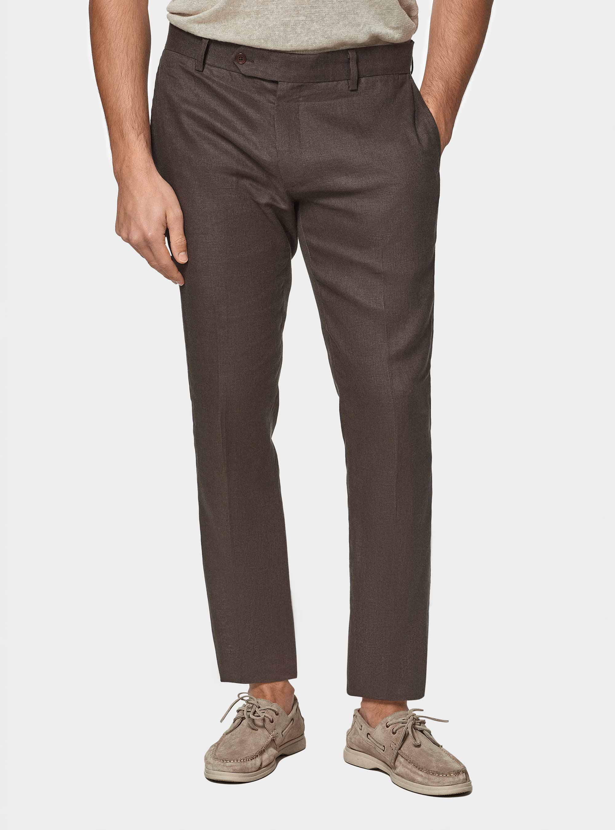 Pure linen suit trousers, BROWN