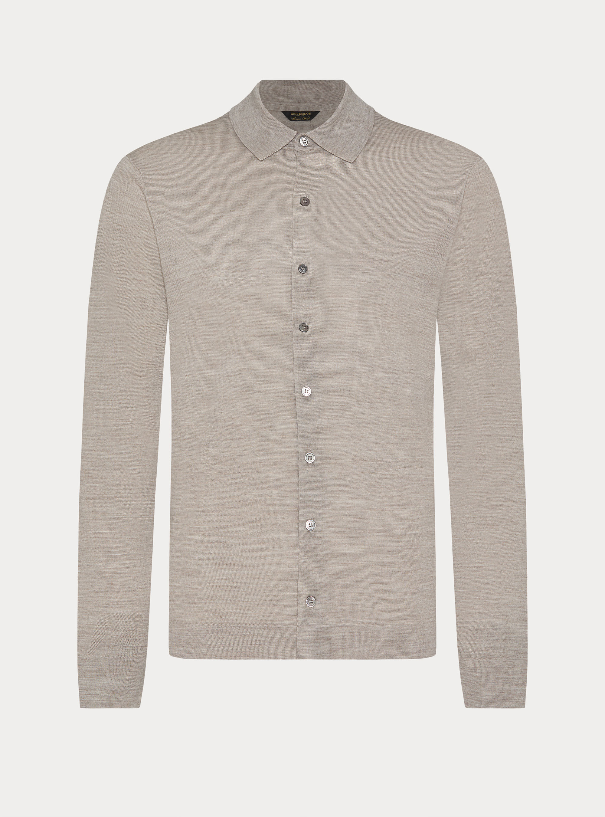 Langarm-Poloshirt aus Extrafine Merinowolle, SABBIA MELANGE 0564C
