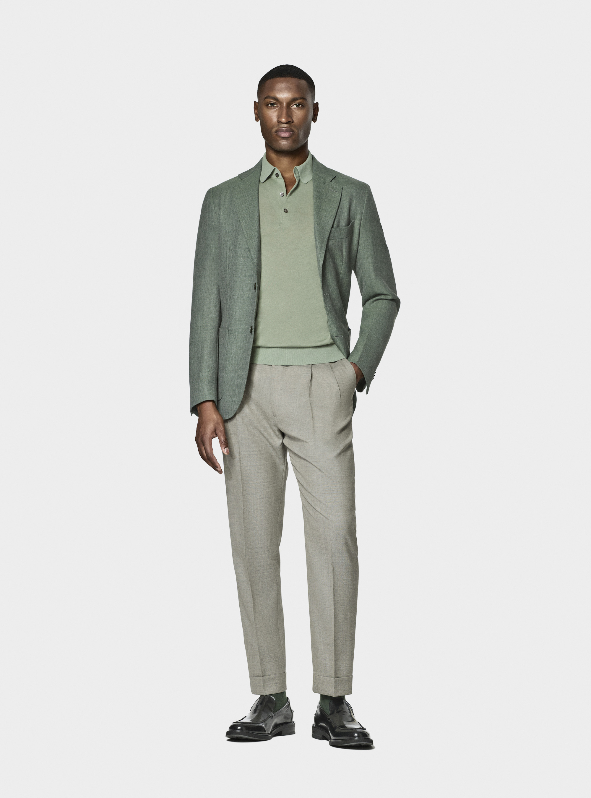 Micro-textured pure wool blazer, SALVIA 0602C