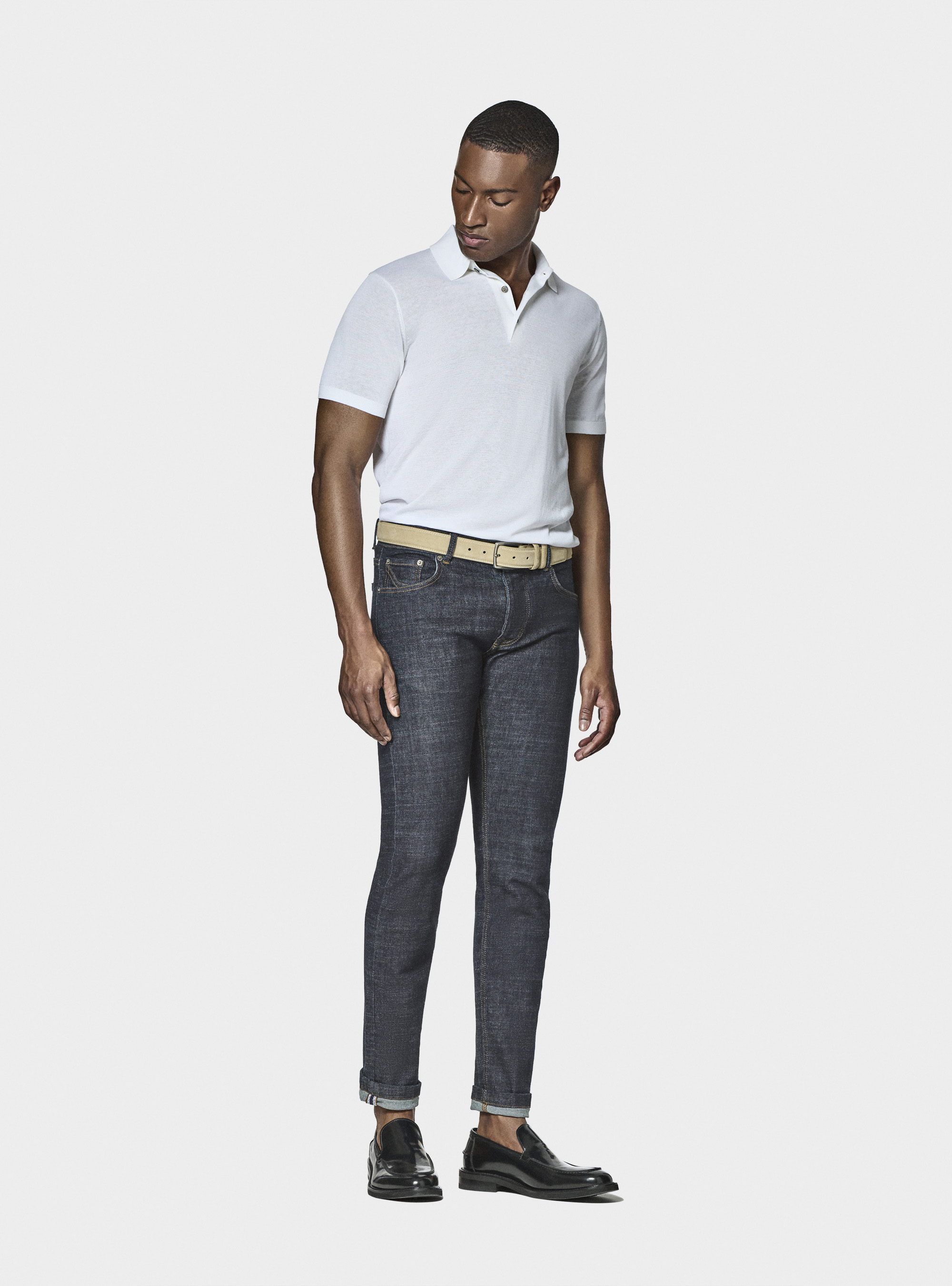 Polo en coton et soie, BLANC