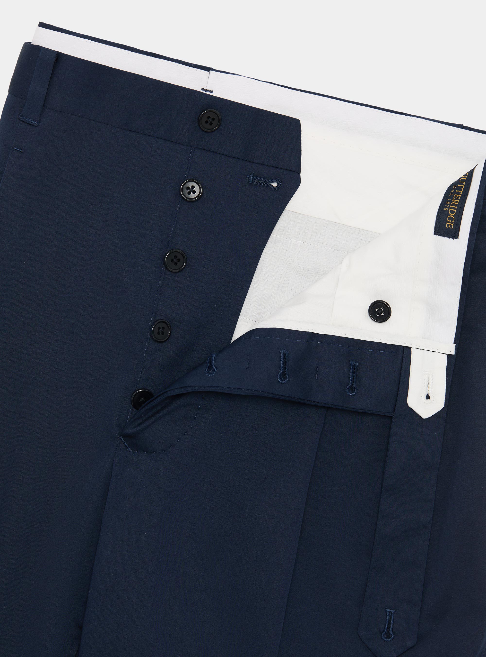 Stretch poplin cotton pleated trousers, NAVY BLUE