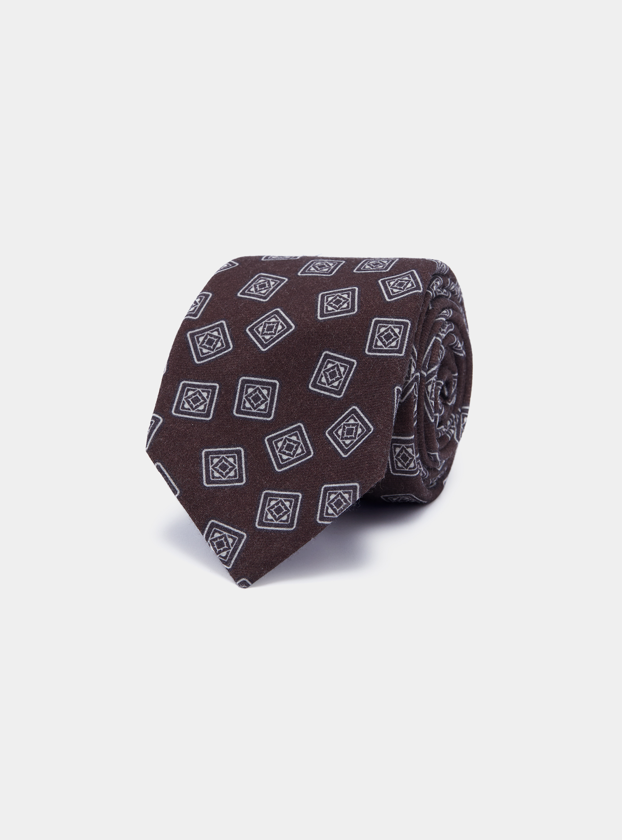 Patterned wool tie, BROWN