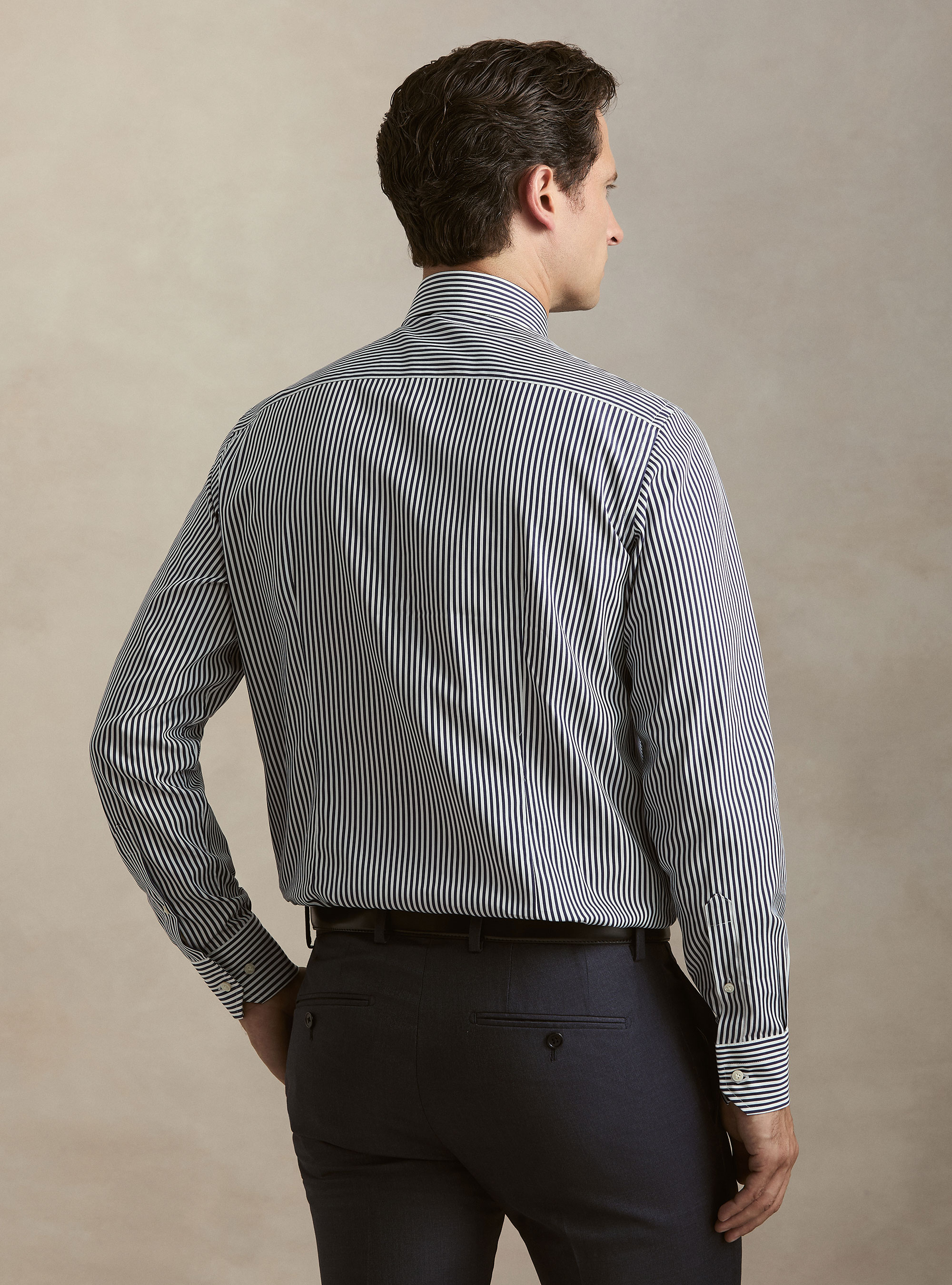 Camisa de rayas en popel&iacute;n de algod&oacute;n, AZUL MARINO