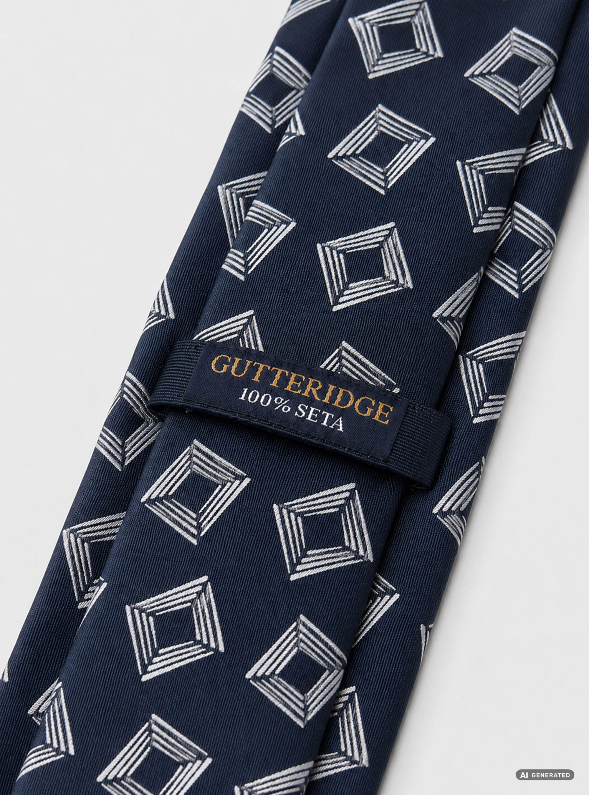 Geometric pattern silk twill tie, NAVY BLUE